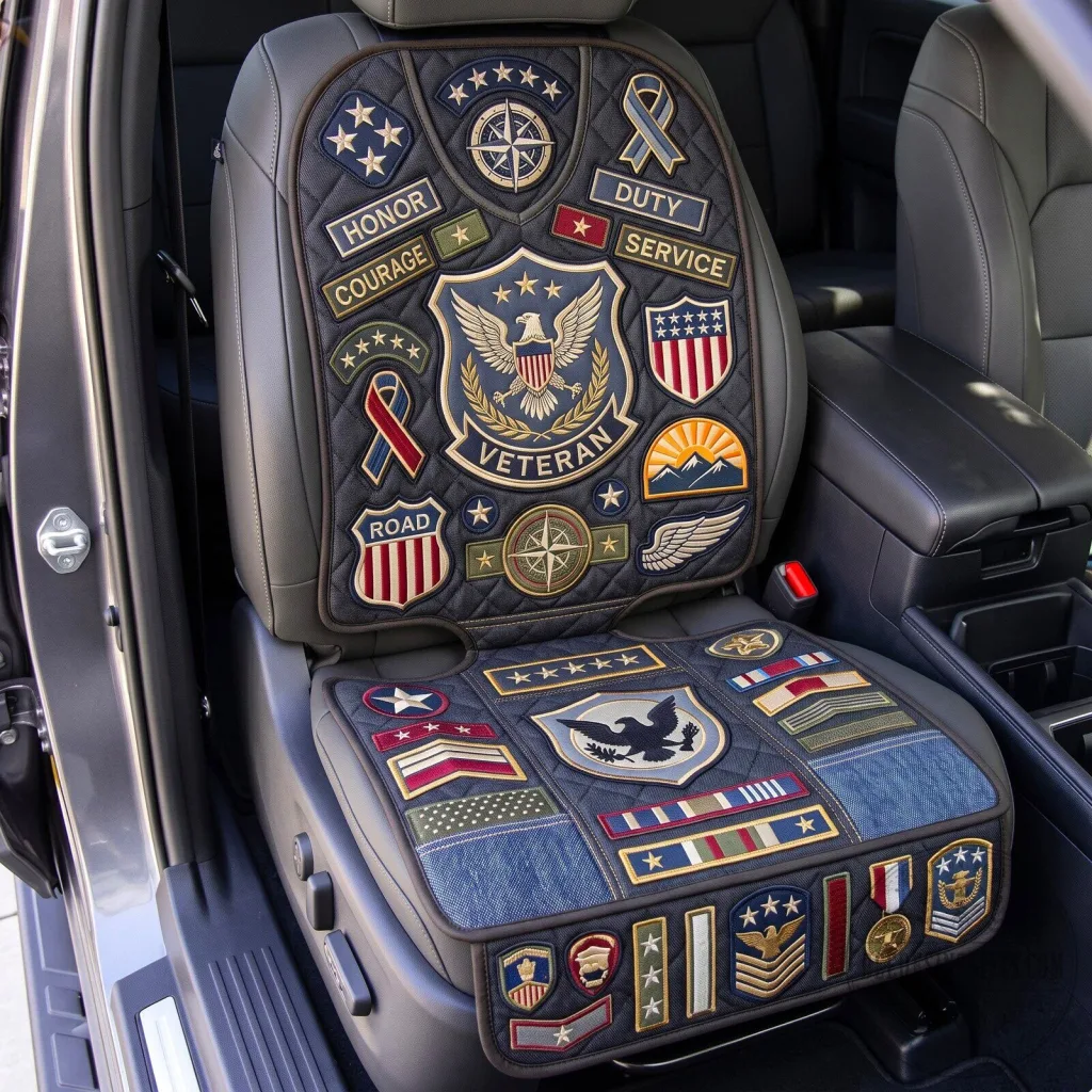 United States Veteran Quilted Car Seat Protector with Military Patches United States Veteran Quilted Car Seat Protector with Military Patches