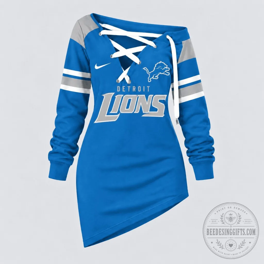 Detroit Lions Football Team Lace-Up Long Sleeve Dress Detroit Lions Football Team Lace-Up Long Sleeve Dress
