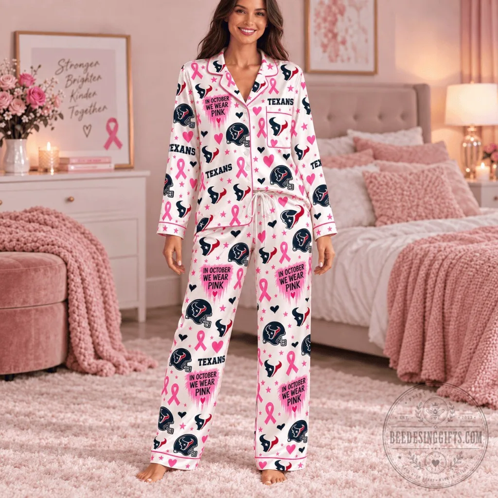 Houston Texans Pink Ribbon Breast Cancer Awareness Pajamas Set Houston Texans Pink Ribbon Breast Cancer Awareness Pajamas Set