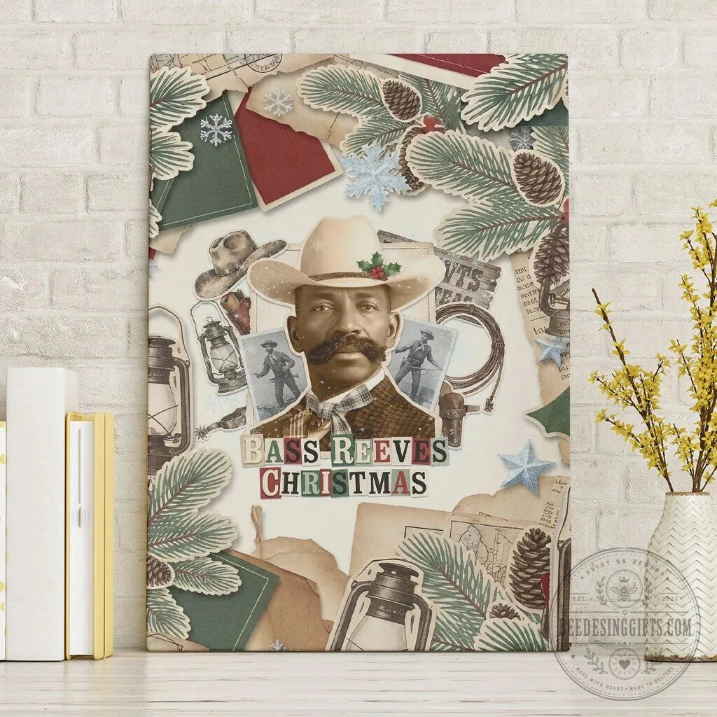 Bass Reeves Christmas Old West Marshal Frontier Collage Vintage Canvas Wall Art
