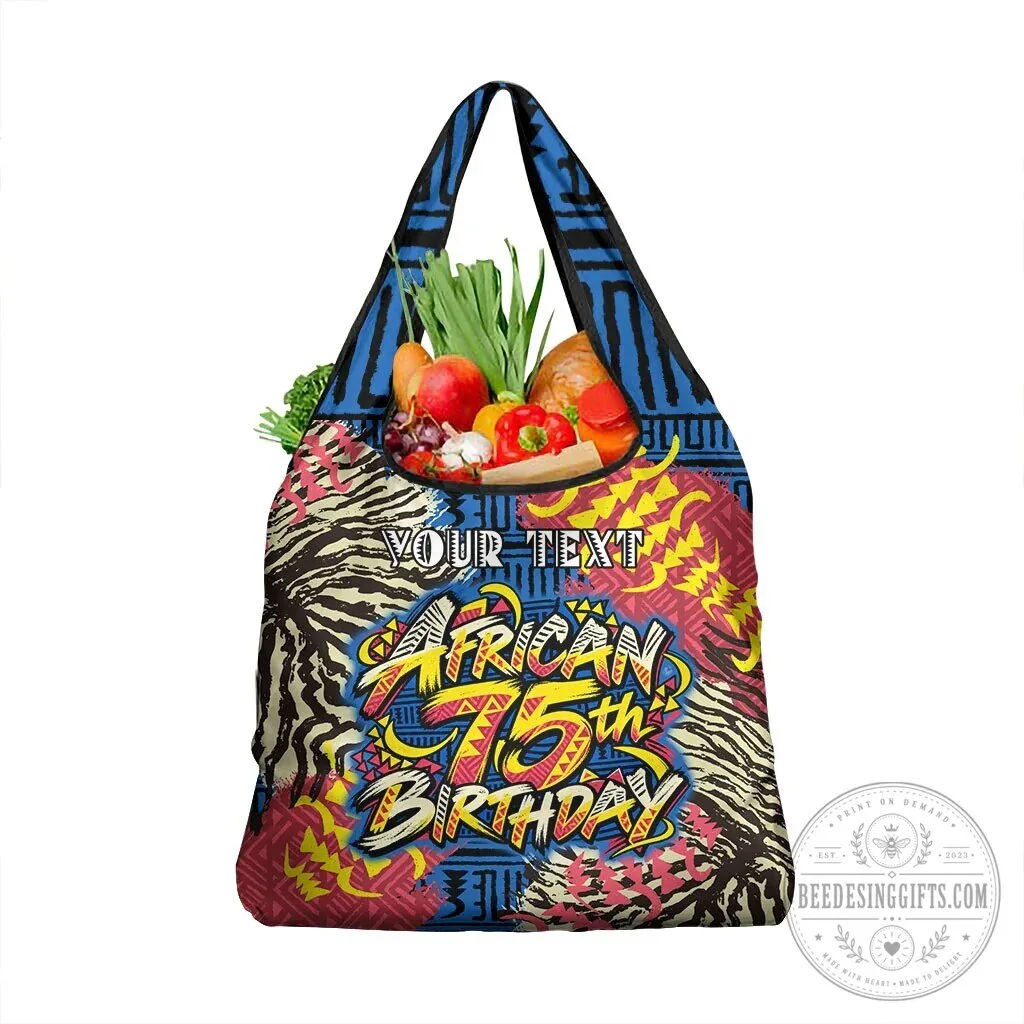 Personalized African 75th Birthday Tribal Pattern Reusable Grocery Bag