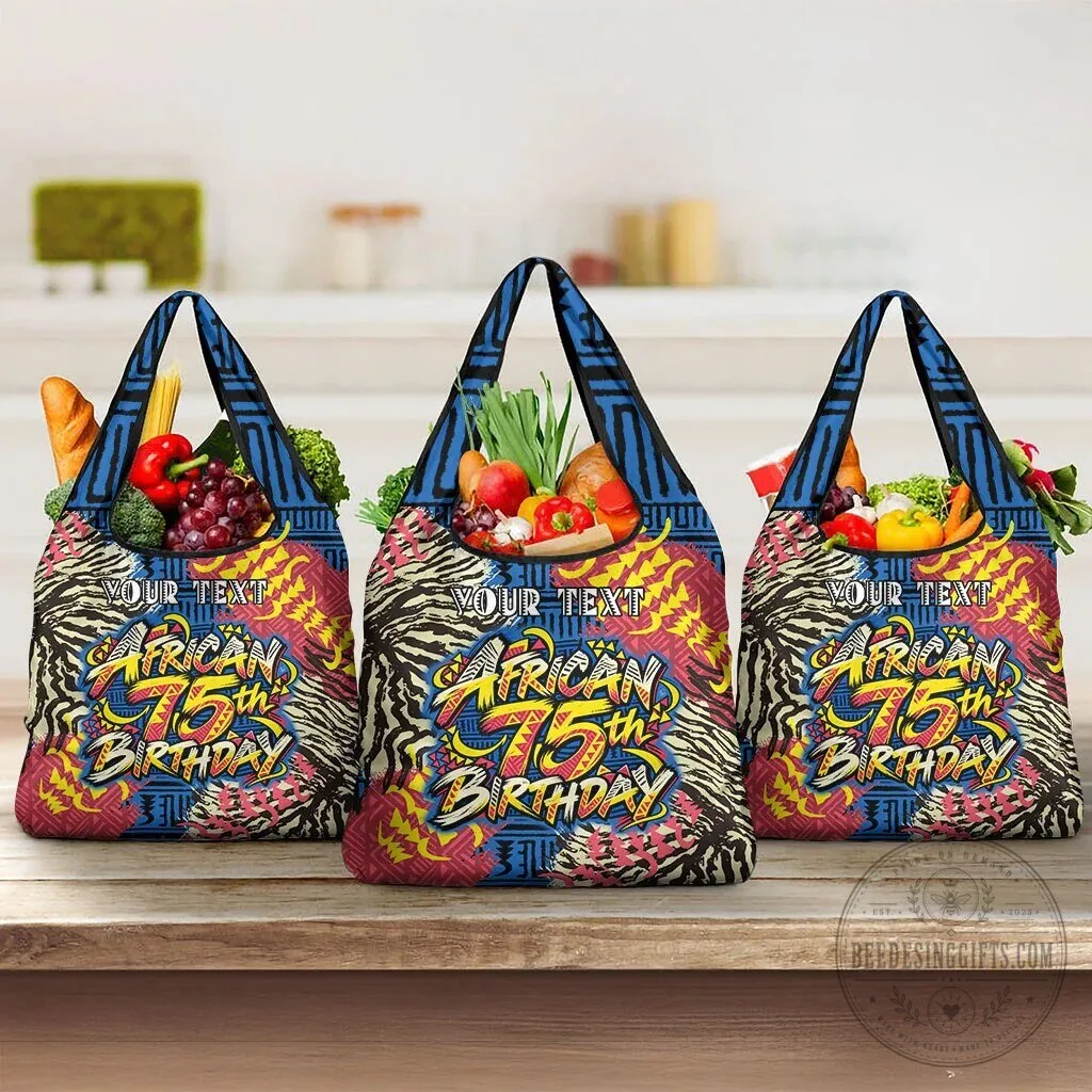 Personalized African 75th Birthday Tribal Pattern Reusable Grocery Bag 12 Personalized African 75th Birthday Tribal Pattern Reusable Grocery Bag