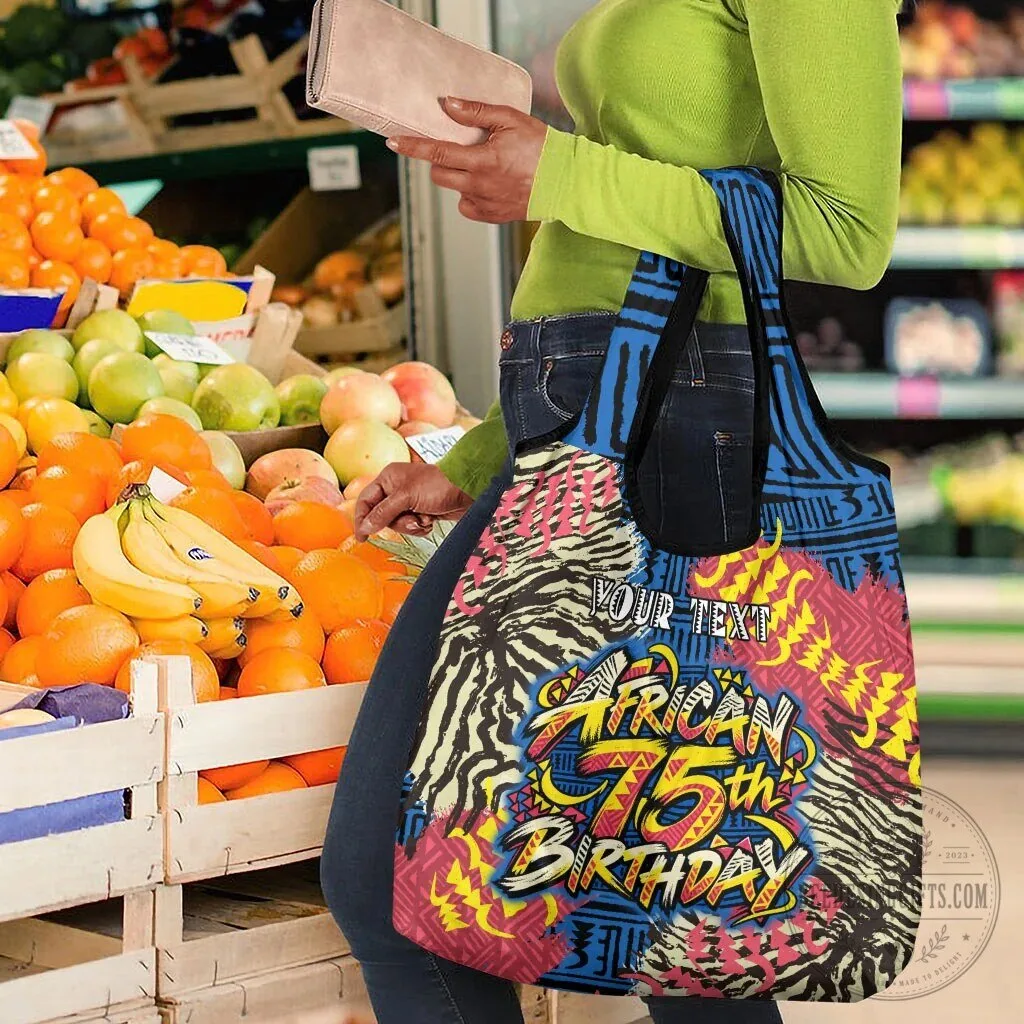 Personalized African 75th Birthday Tribal Pattern Reusable Grocery Bag 14 Personalized African 75th Birthday Tribal Pattern Reusable Grocery Bag