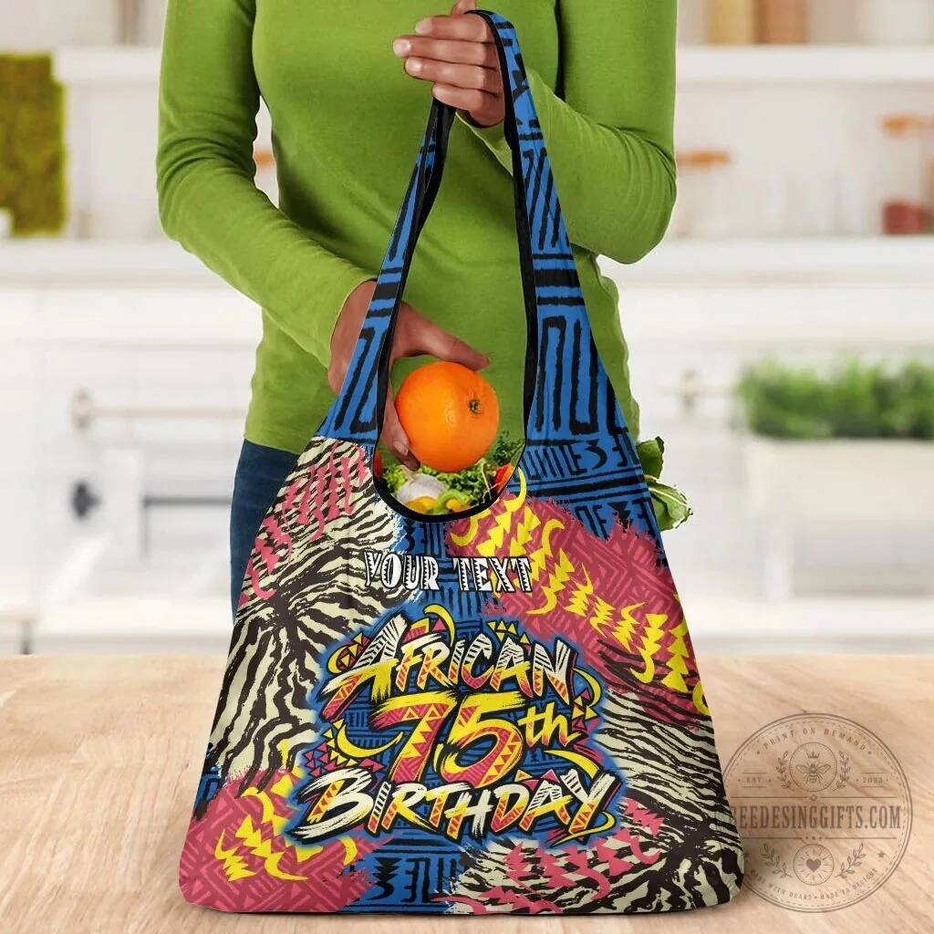 Personalized African 75th Birthday Tribal Pattern Reusable Grocery Bag 15 Personalized African 75th Birthday Tribal Pattern Reusable Grocery Bag