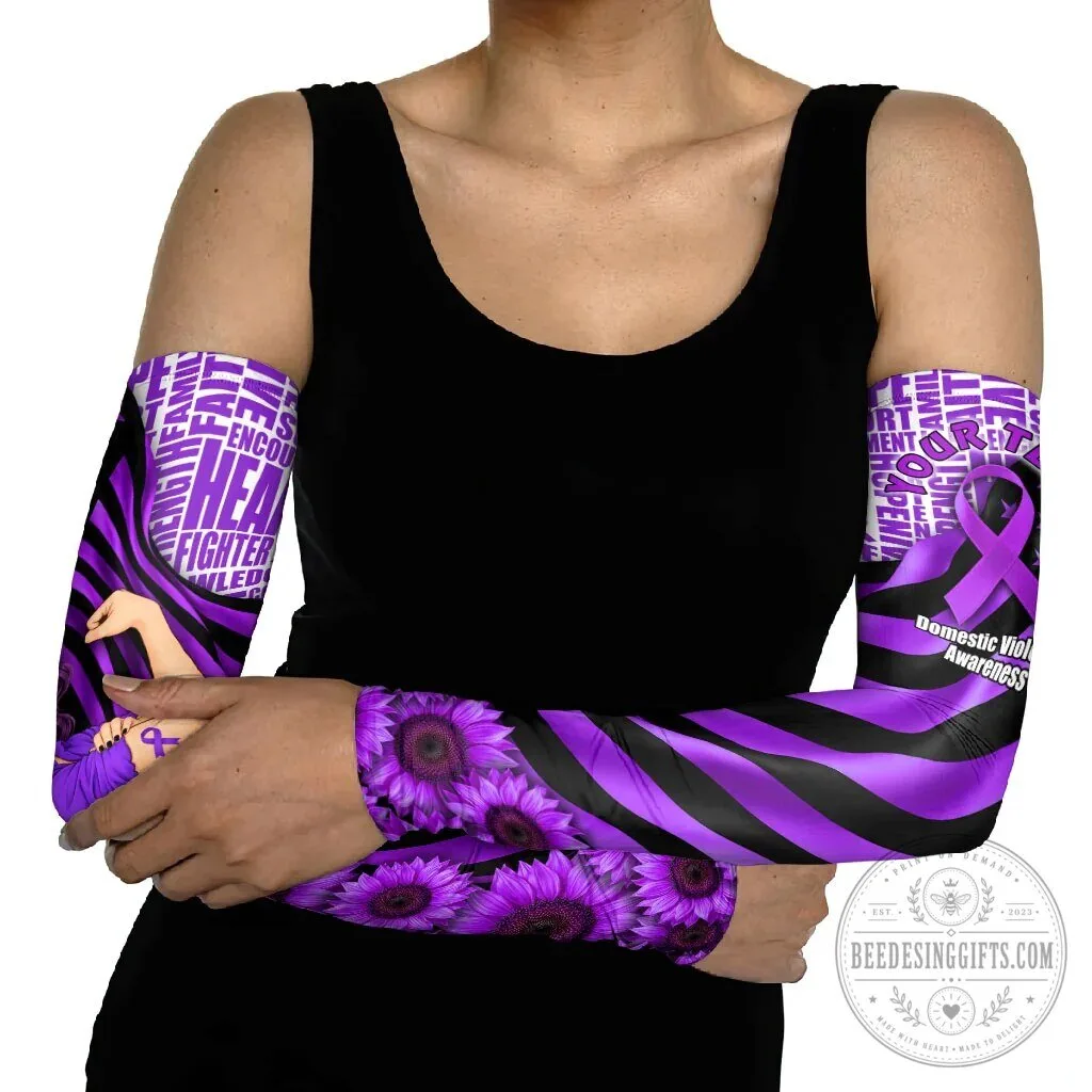 Domestic Violence Awareness Purple Ribbon Sunflower Strong Woman Arm Sleeves 13 Domestic Violence Awareness Purple Ribbon Sunflower Strong Woman Arm Sleeves