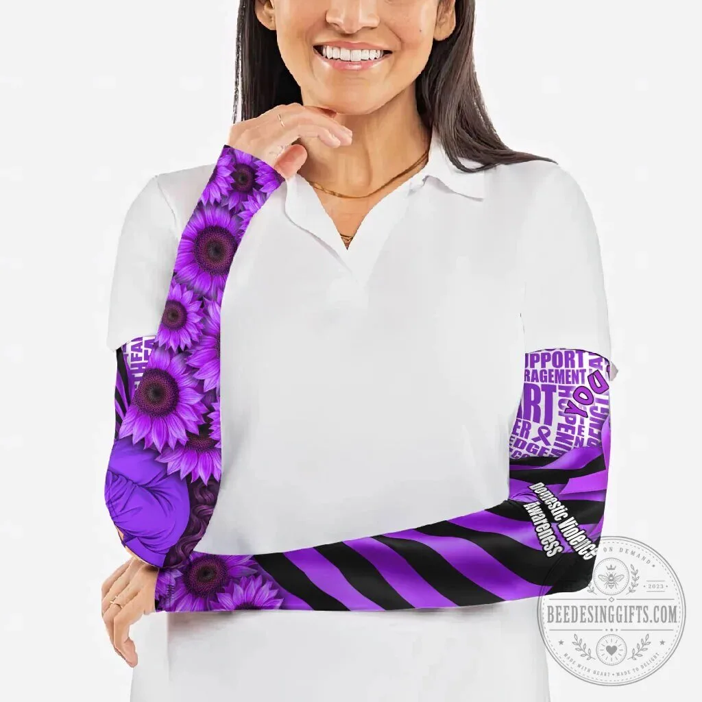 Domestic Violence Awareness Purple Ribbon Sunflower Strong Woman Arm Sleeves 14 Domestic Violence Awareness Purple Ribbon Sunflower Strong Woman Arm Sleeves
