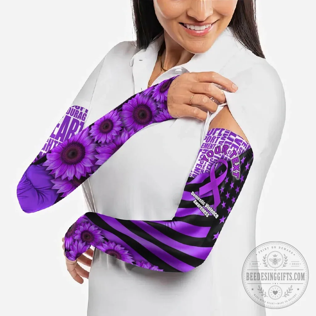 Domestic Violence Awareness Purple Ribbon Sunflower Strong Woman Arm Sleeves 15 Domestic Violence Awareness Purple Ribbon Sunflower Strong Woman Arm Sleeves