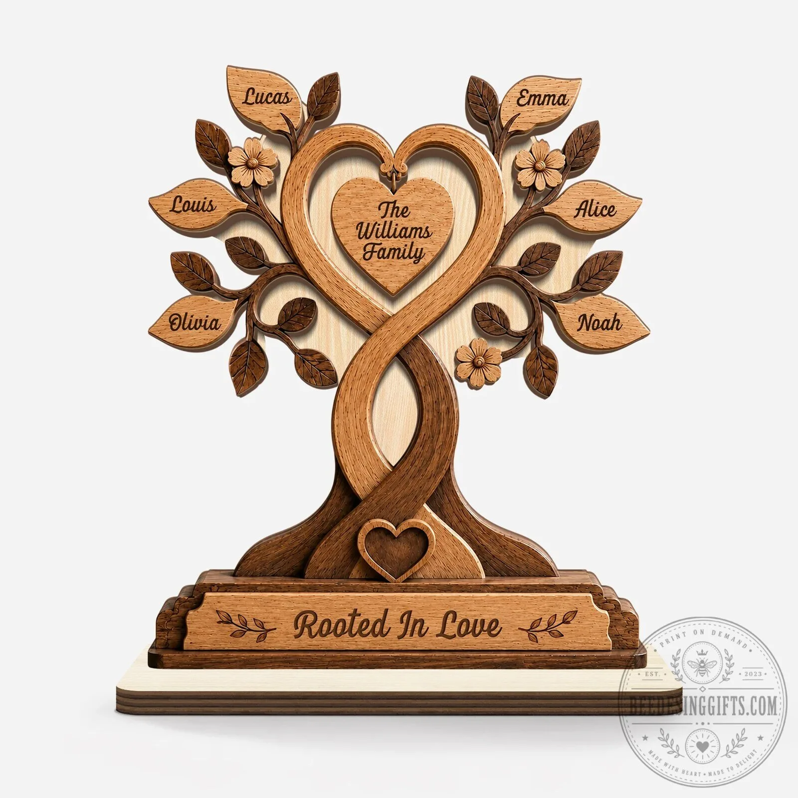 Personalized Family Tree Wooden Plaque with Names - Custom Family Gifts