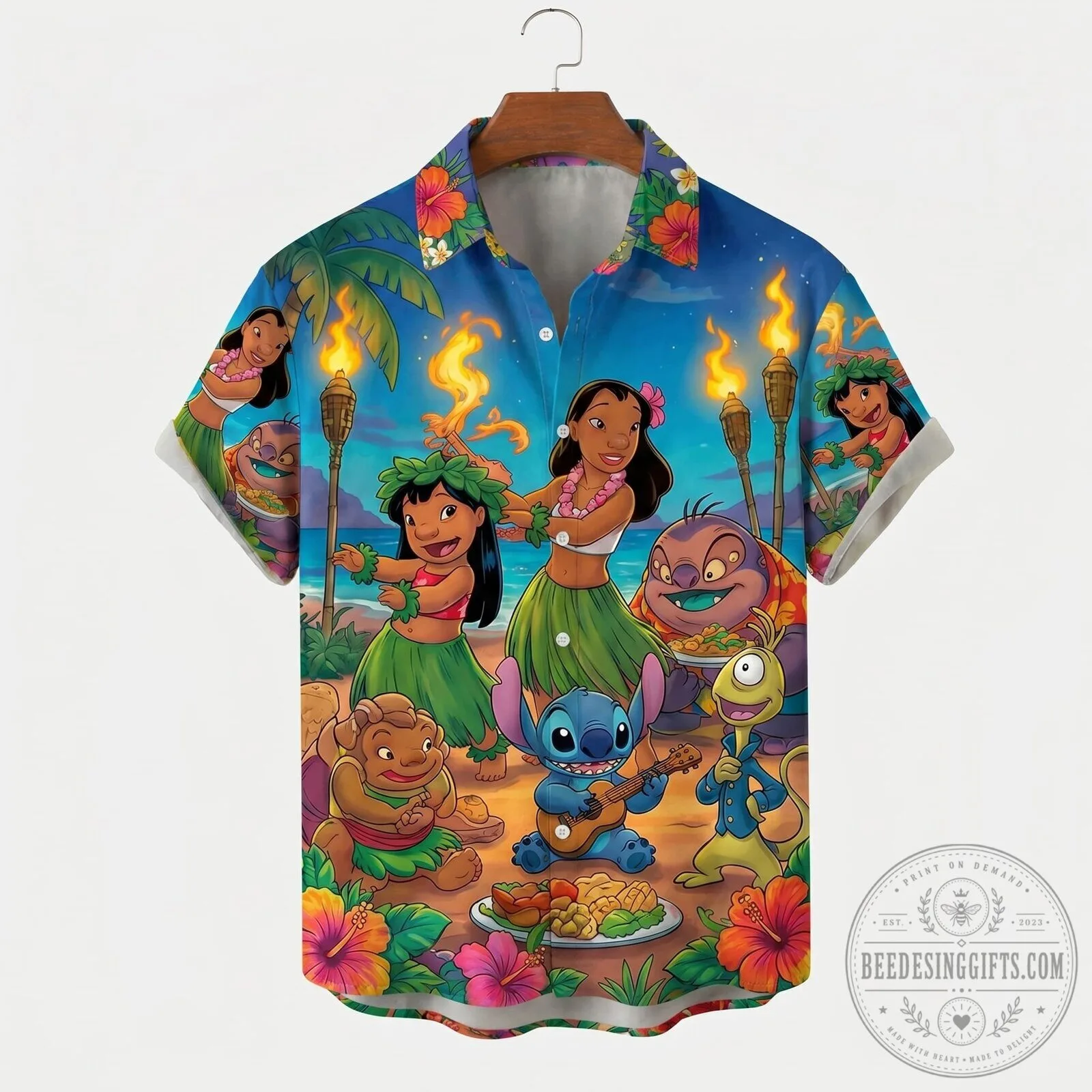 Lilo and Stitch Hawaiian Luau Party Tropical Beach Button Up Hawaiian Shirt