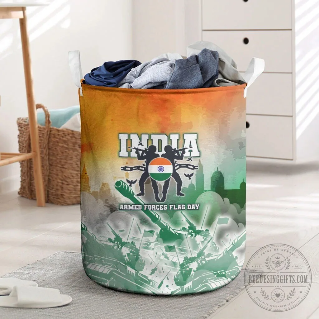 India Armed Forces Flag Day Military Silhouette Laundry Basket