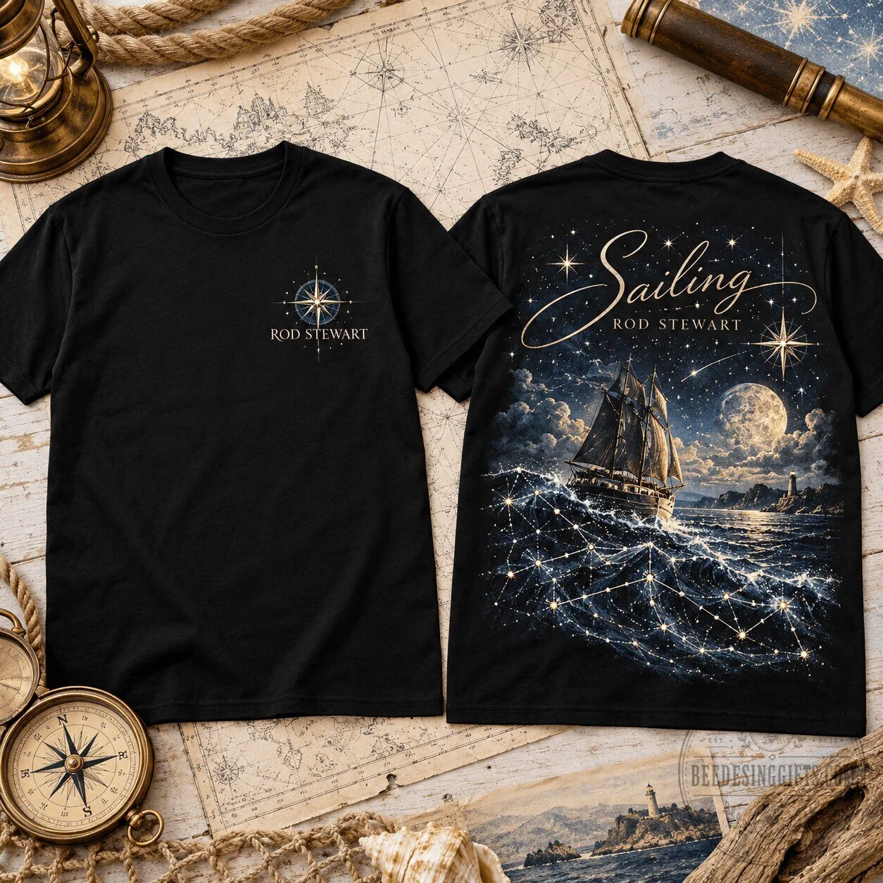 Rod Stewart Sailing Through The Stars Music Fan Black Graphic T-Shirt