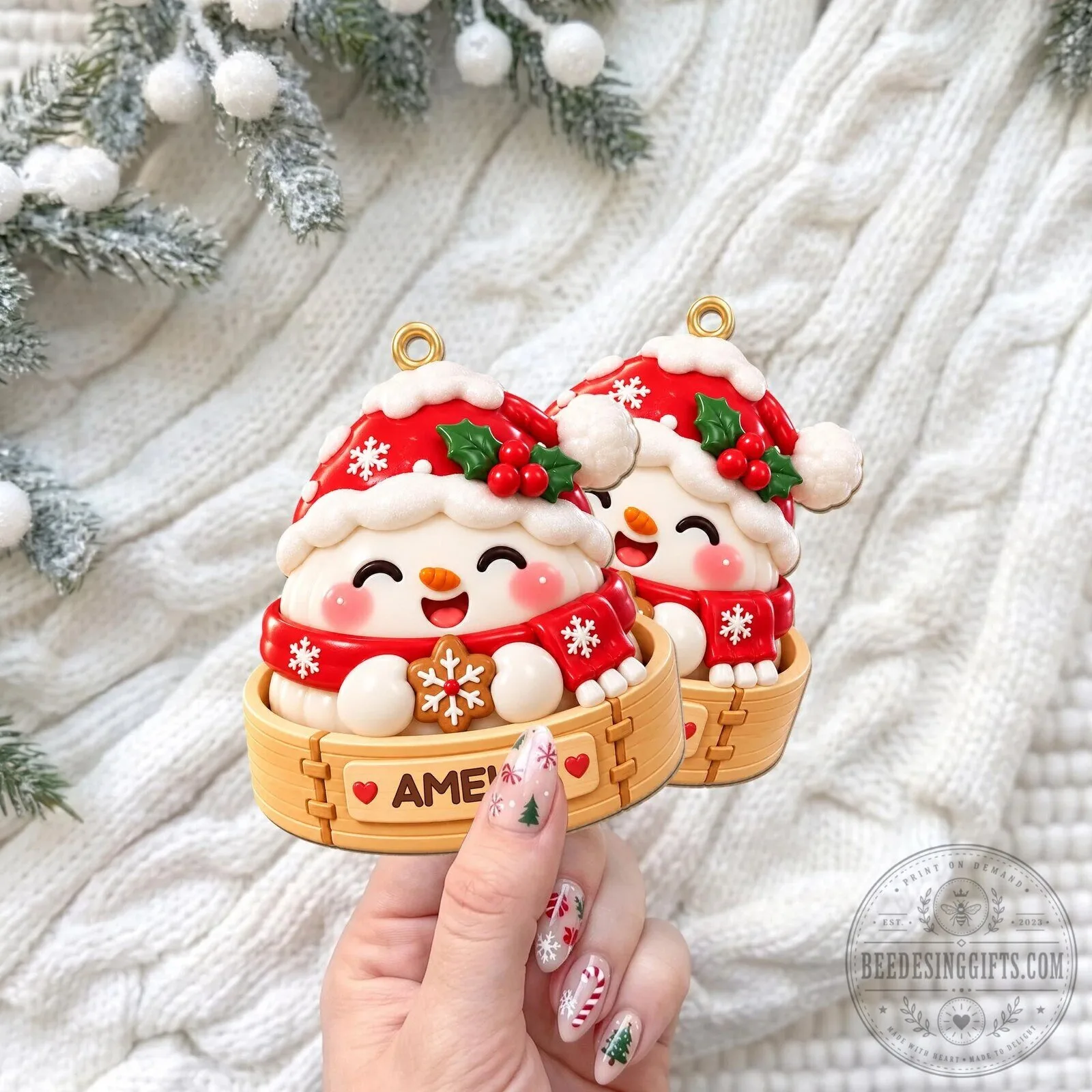 Personalized Snowman Dumpling Christmas Ornament with Name, Cute Winter Holiday Decor 20 Personalized Snowman Dumpling Christmas Ornament with Name, Cute Winter Holiday Decor