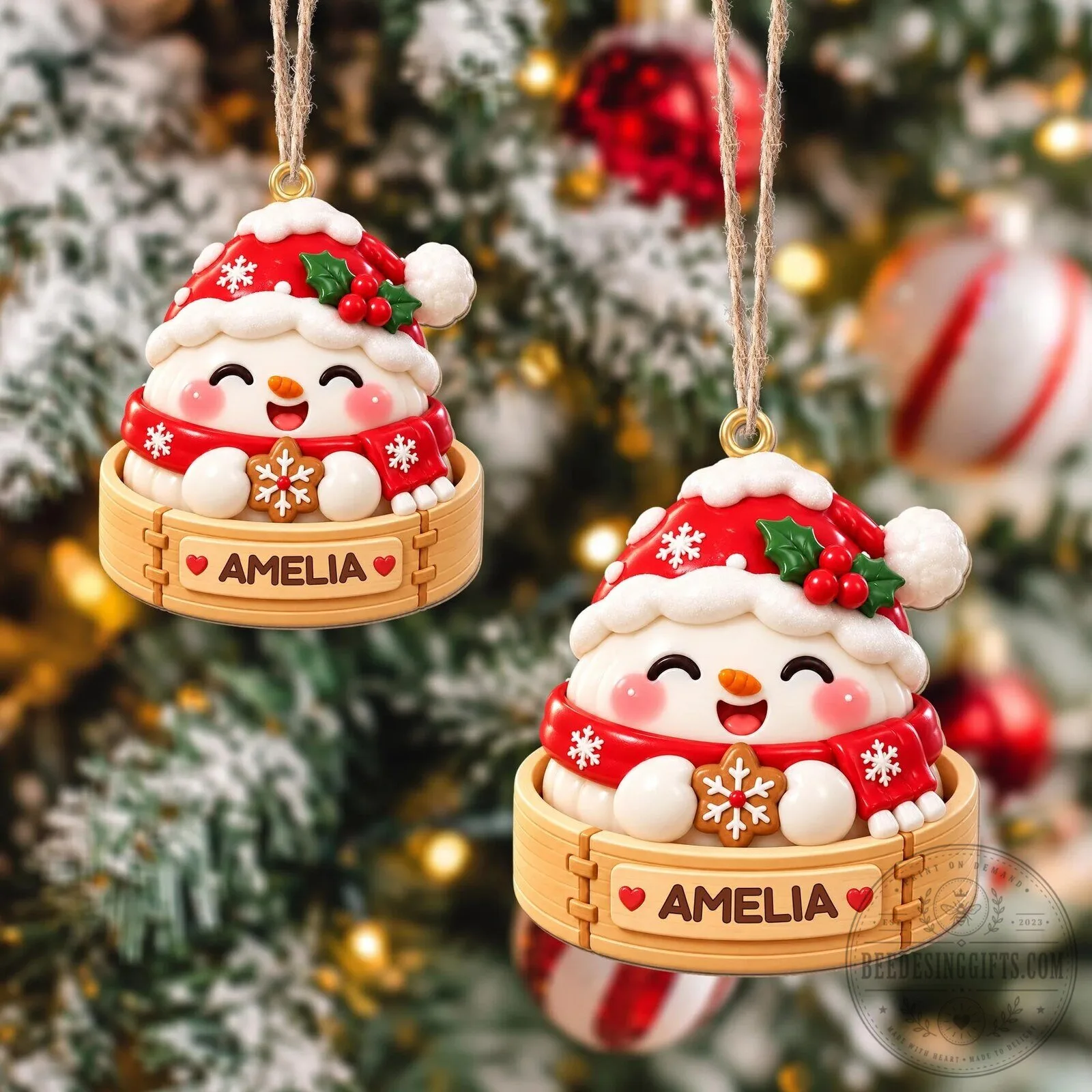 Personalized Snowman Dumpling Christmas Ornament with Name, Cute Winter Holiday Decor 23 Personalized Snowman Dumpling Christmas Ornament with Name, Cute Winter Holiday Decor