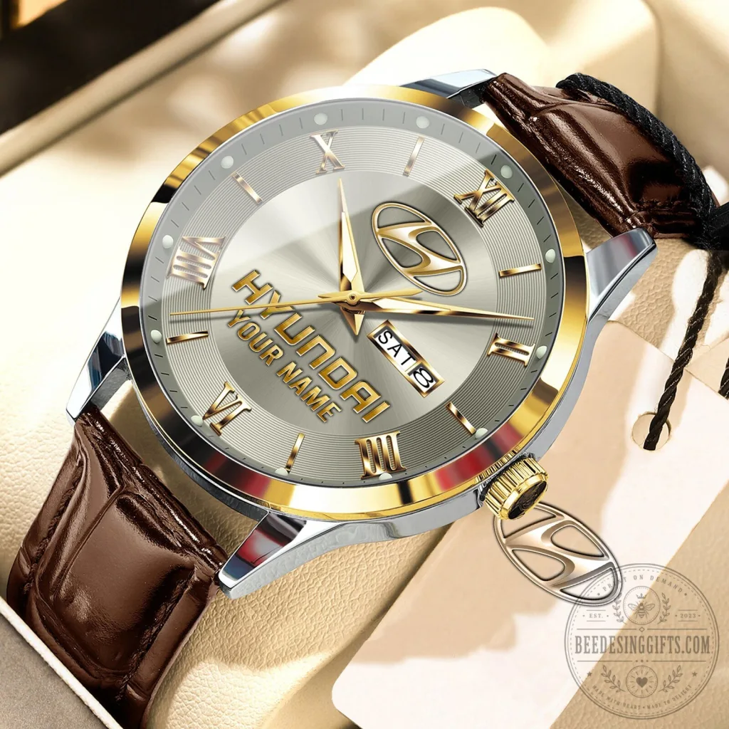 Hyundai Custom Name Elegant Fashion Design Leather Strap Men's Watch Hyundai Custom Name Elegant Fashion Design Leather Strap Men's Watch
