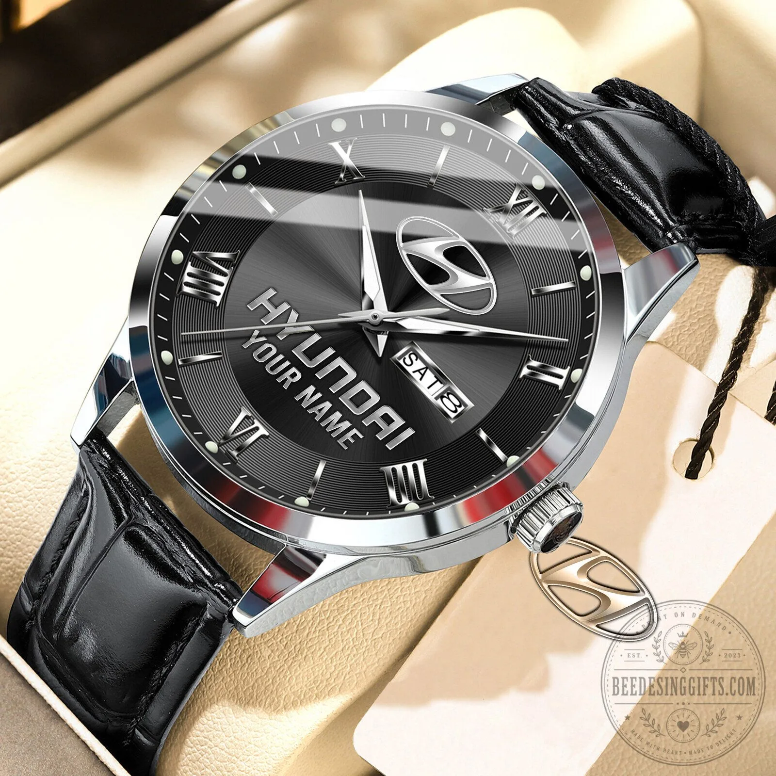 Hyundai Custom Name Elegant Fashion Design Leather Strap Men's Watch 20 Hyundai Custom Name Elegant Fashion Design Leather Strap Men