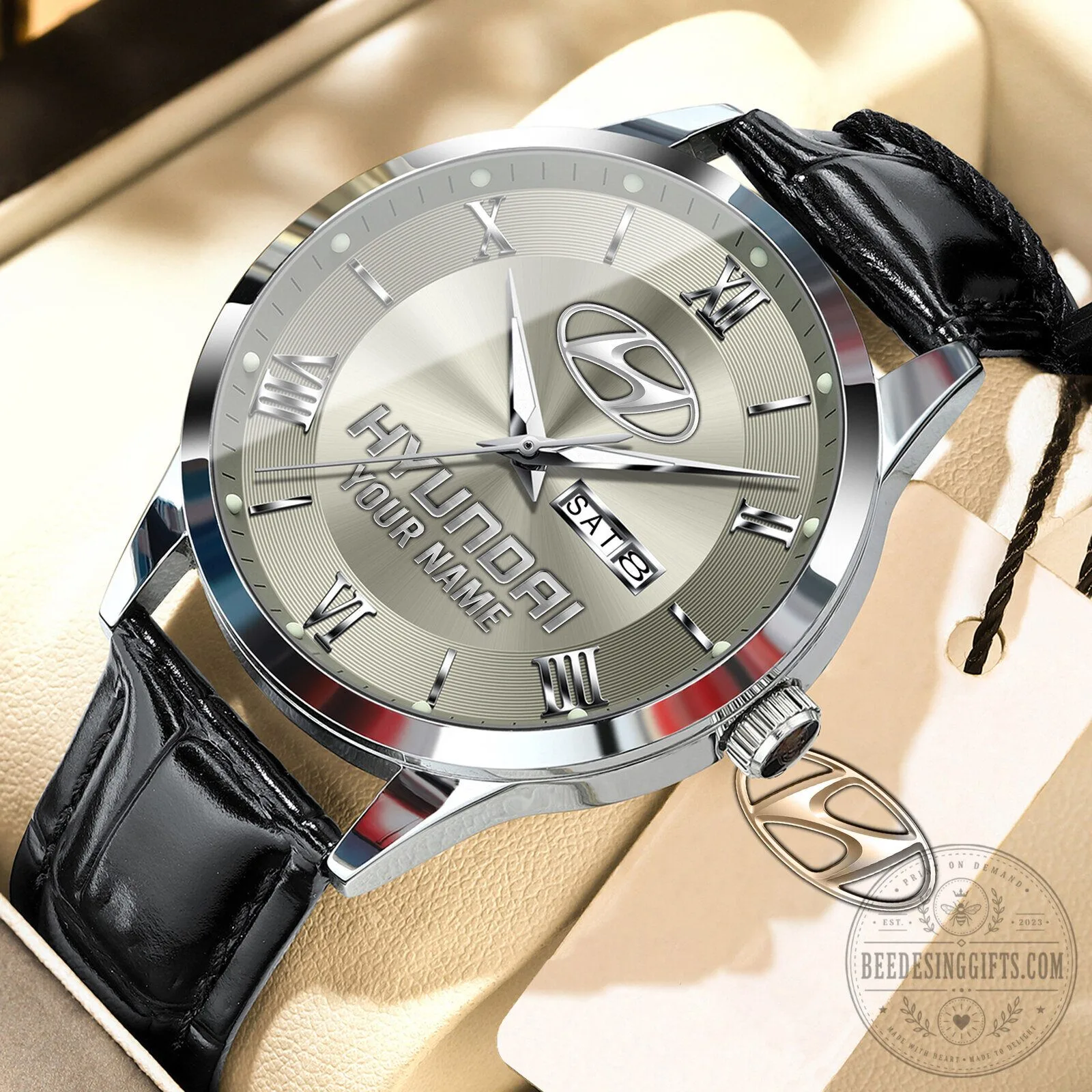 Hyundai Custom Name Elegant Fashion Design Leather Strap Men's Watch 22 Hyundai Custom Name Elegant Fashion Design Leather Strap Men