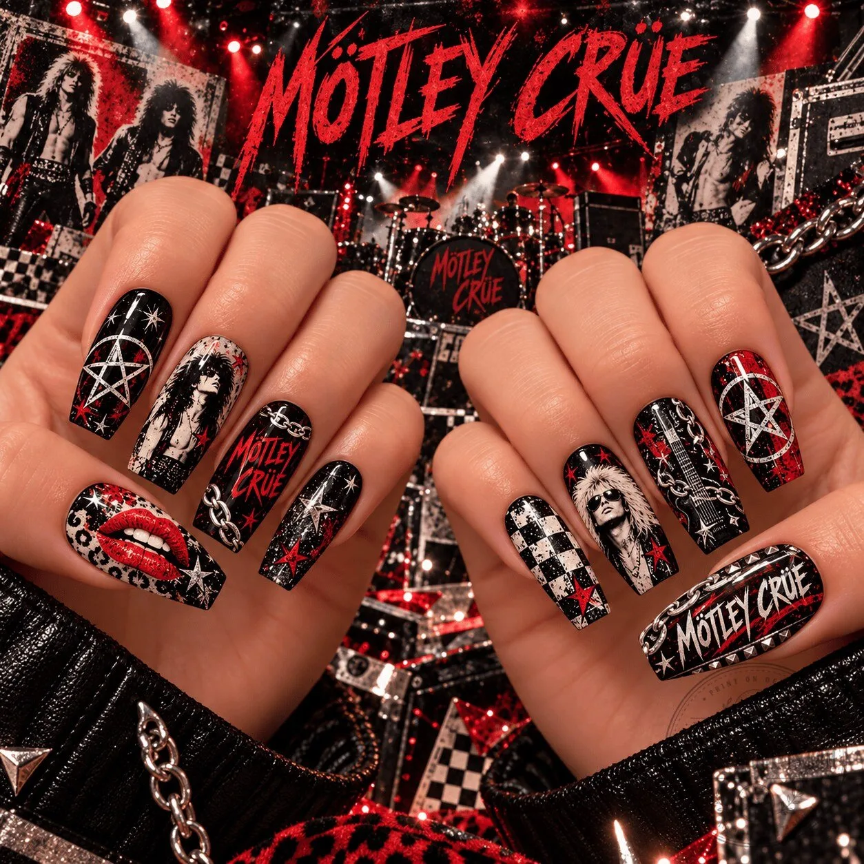 Mötley Crüe Red Riot Glam Rock Press-On Nails 2 Mötley Crüe Red Riot Glam Rock Press-On Nails