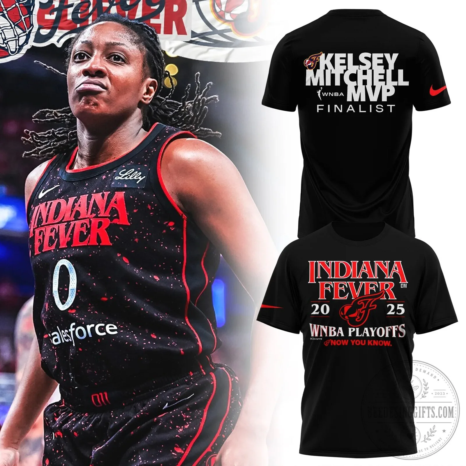 Kelsey Mitchell Indiana Fever WNBA MVP Finalist Black Fan T-Shirt