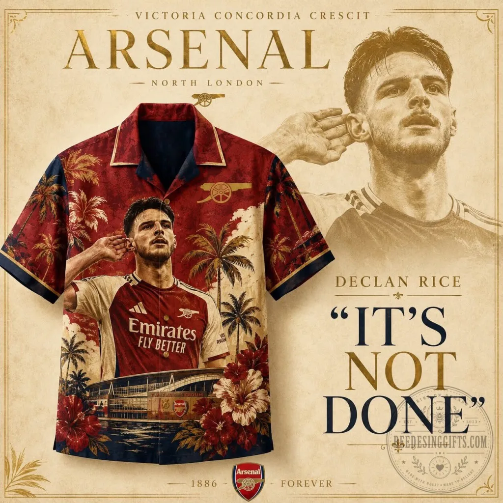 Arsenal Football Club Declan Rice It's Not Done Quote Hawaiian Shirt Arsenal Football Club Declan Rice It's Not Done Quote Hawaiian Shirt