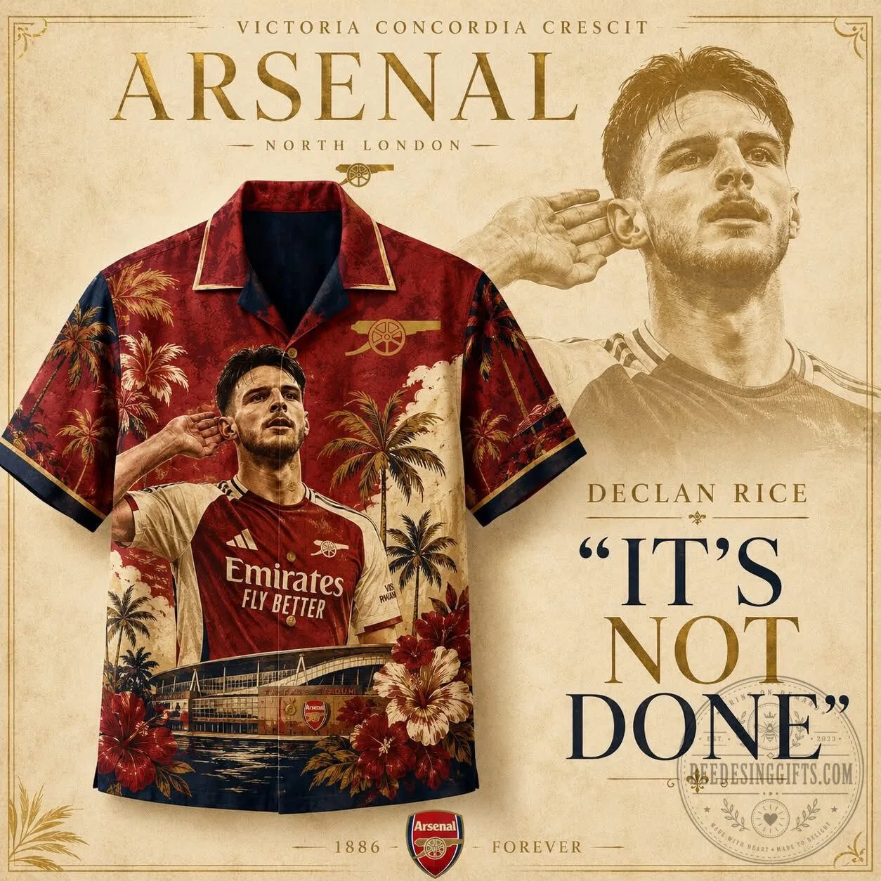 Arsenal Football Club Declan Rice It's Not Done Quote Hawaiian Shirt 5 Arsenal Football Club Declan Rice It