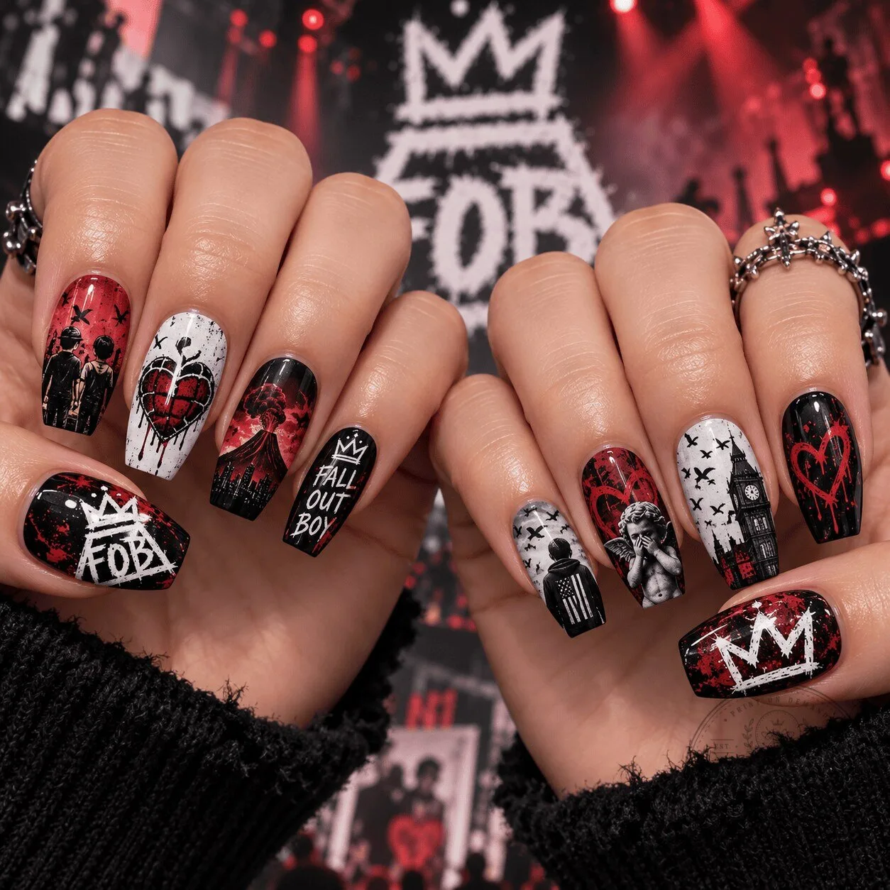 Fall Out Boy Emo Crown Heart Press-On Nails 5 Fall Out Boy Emo Crown Heart Press-On Nails