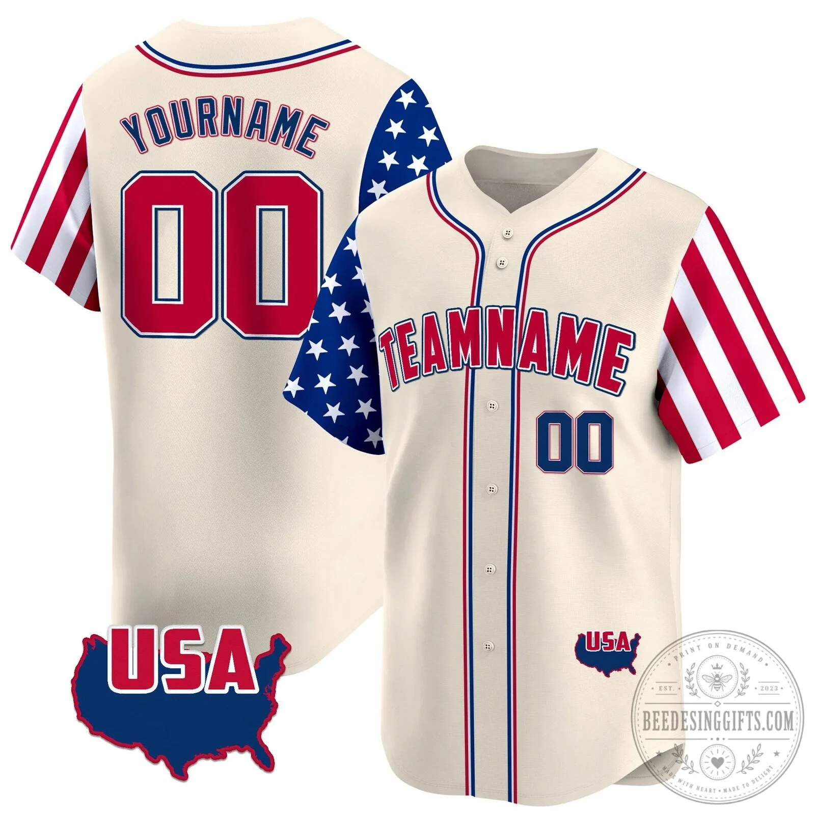 American Flag Patriotic Custom Name and Number Baseball Jersey