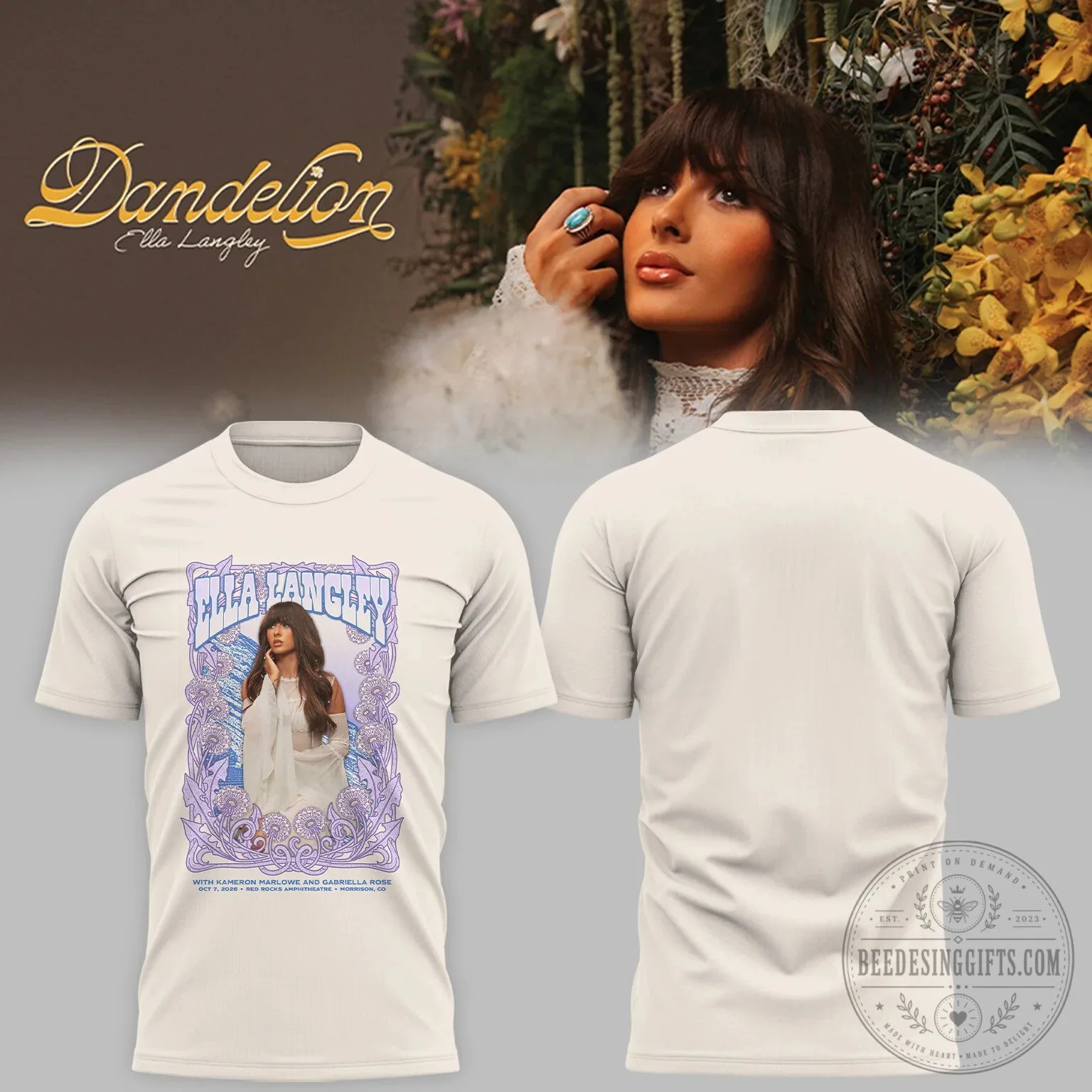 Ella Langley Dandelion Album Cover Concert Tour White Adult T-Shirt