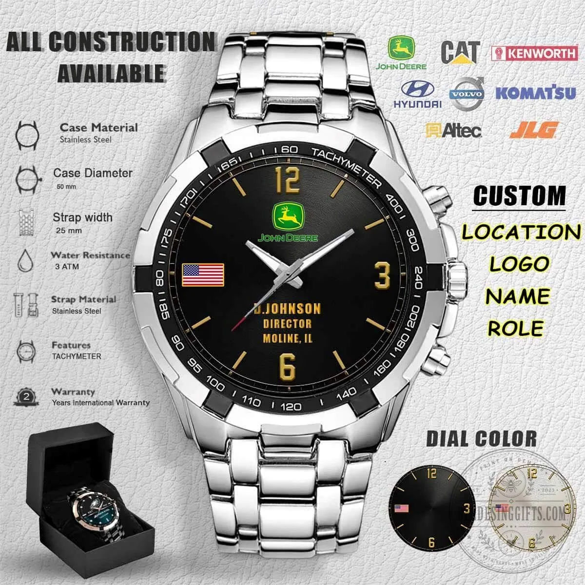John Deere Construction Tachymeter Watch with Stainless Steel Band 9 John Deere Construction Tachymeter Watch with Stainless Steel Band