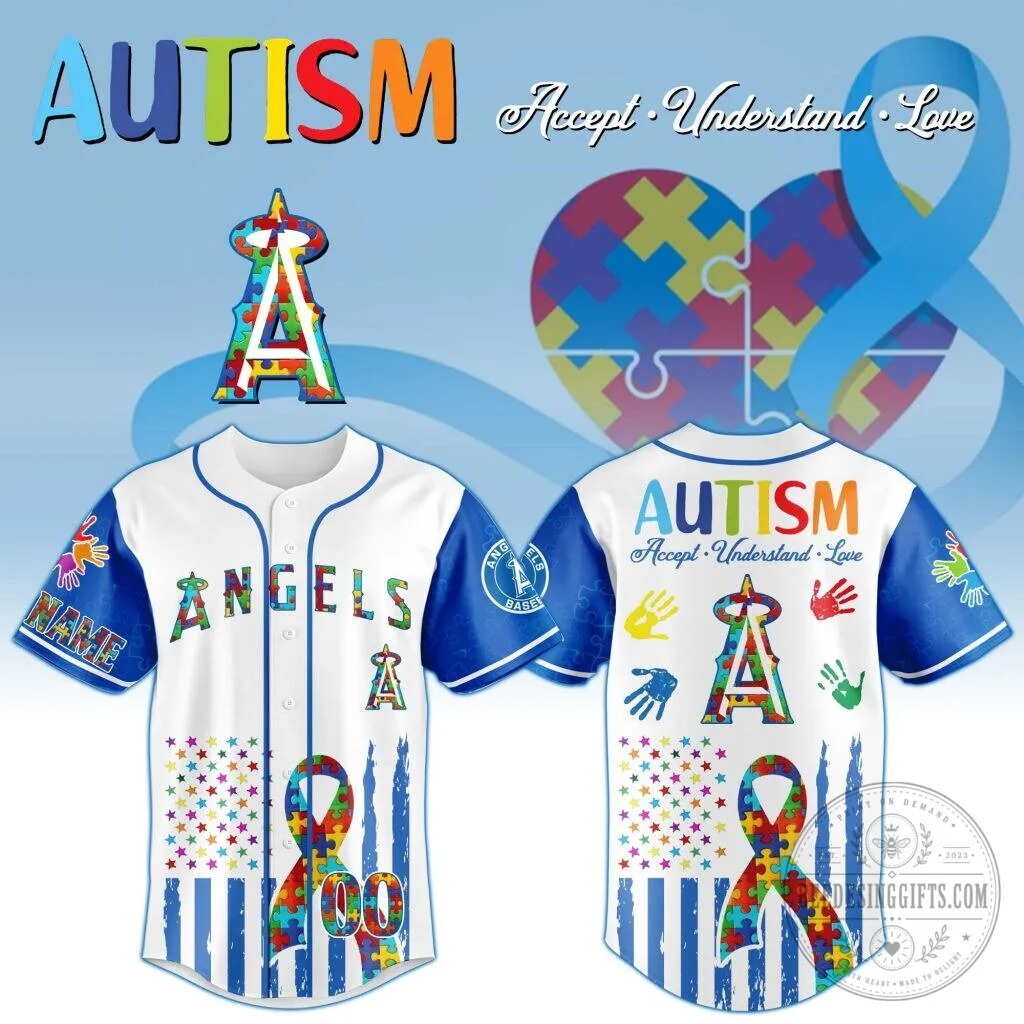 Los Angeles Angels Autism Awareness Personalized Baseball Jersey