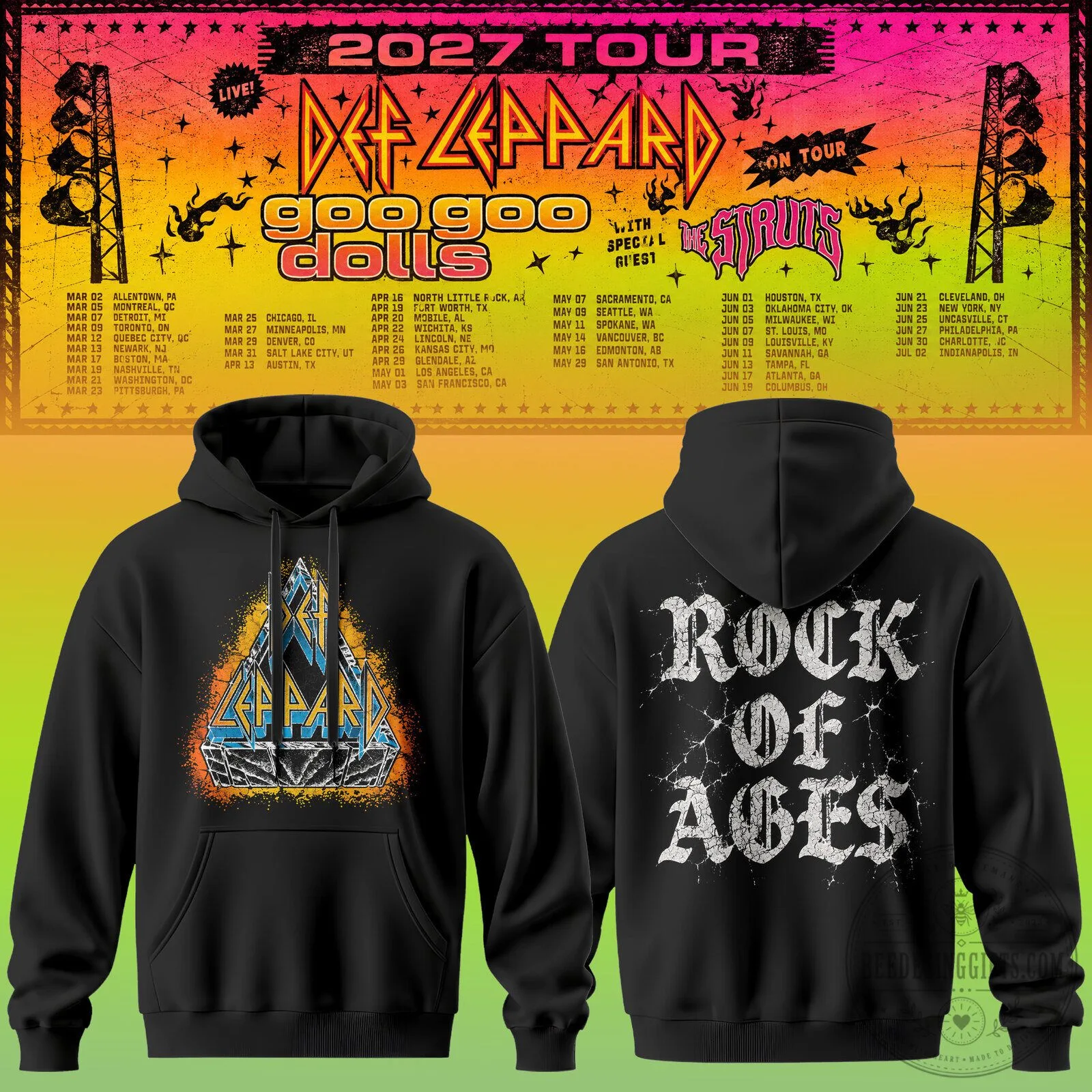 Def Leppard 2027 Tour Rock of Ages Band Logo Black Hoodie