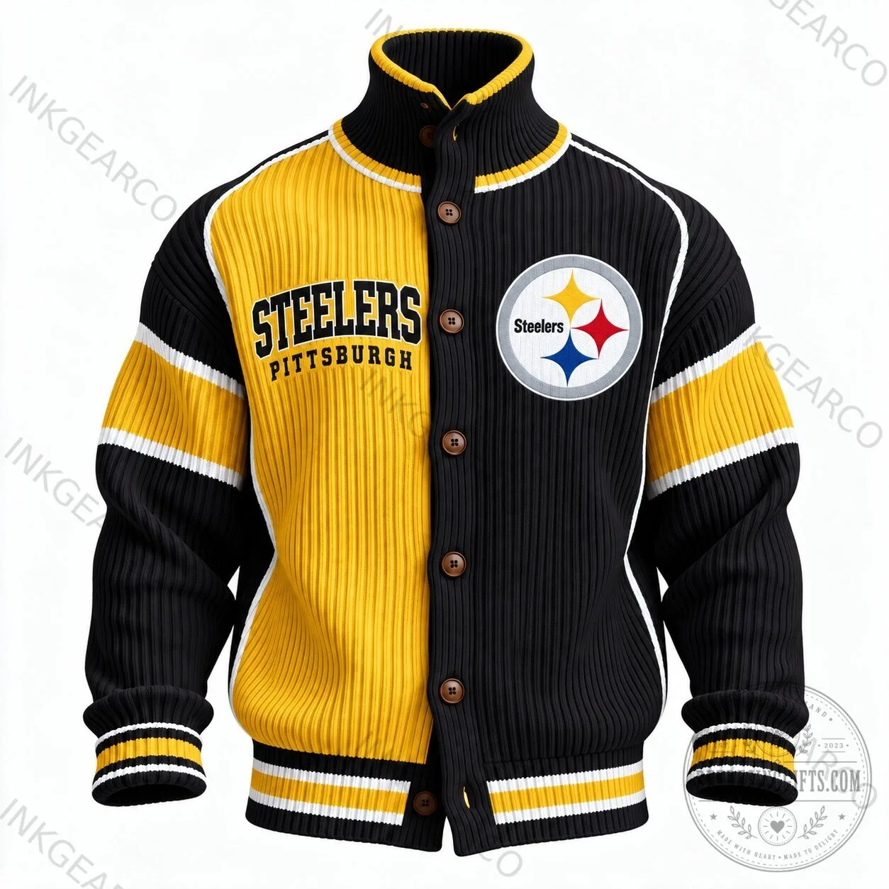 Pittsburgh Steelers NFL Football Team Logo Black and Gold Knit Jacket