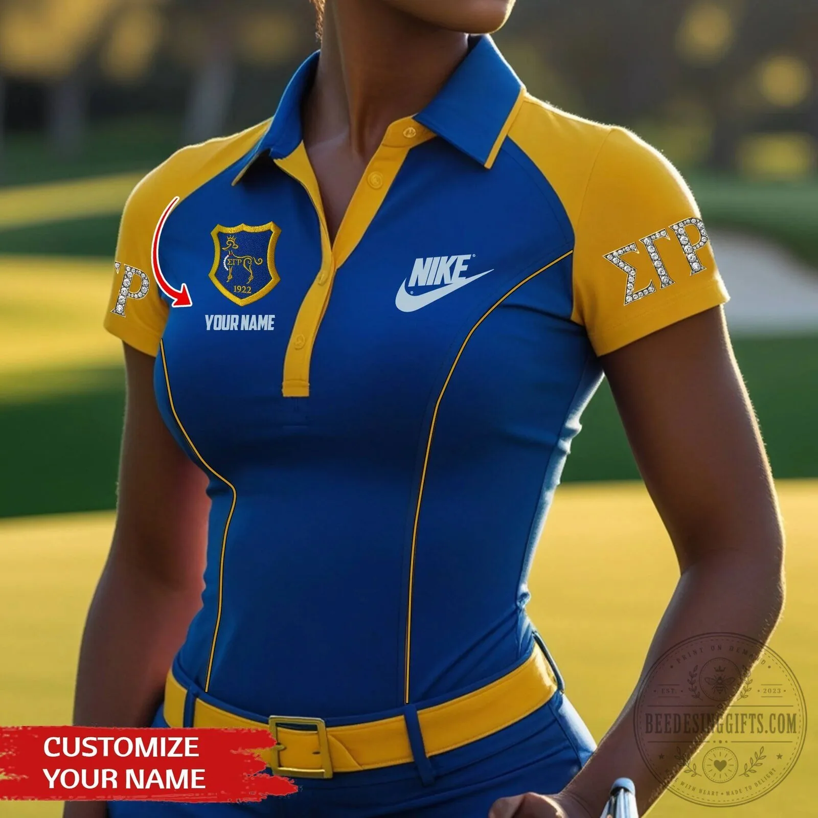 Delta Sigma Theta Sorority Inc. Blue and Gold Custom Name Polo Shirt