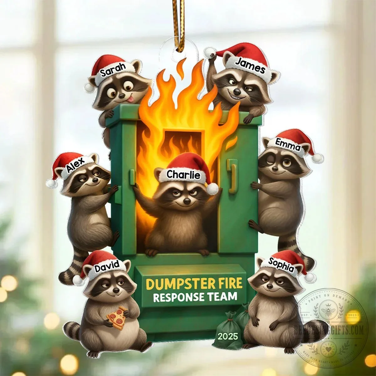 Personalized Raccoon Dumpster Fire Response Team Christmas Tree Ornament