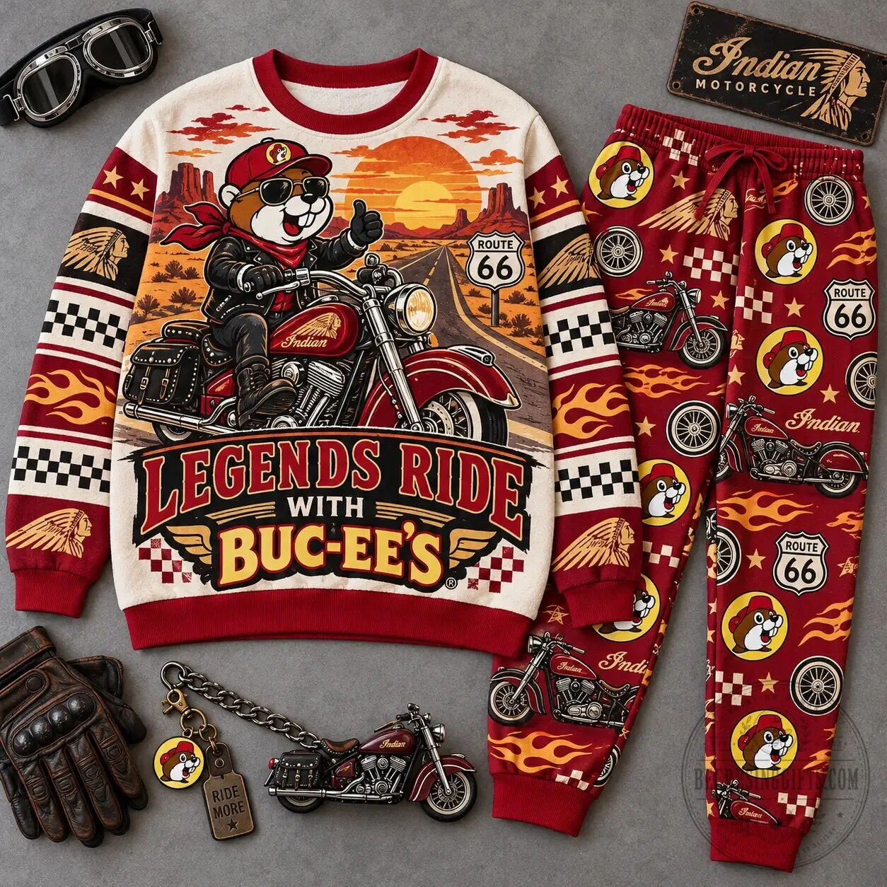 Buc-ee's Legends Ride Indian Motorcycle Sunset Sweatshirt