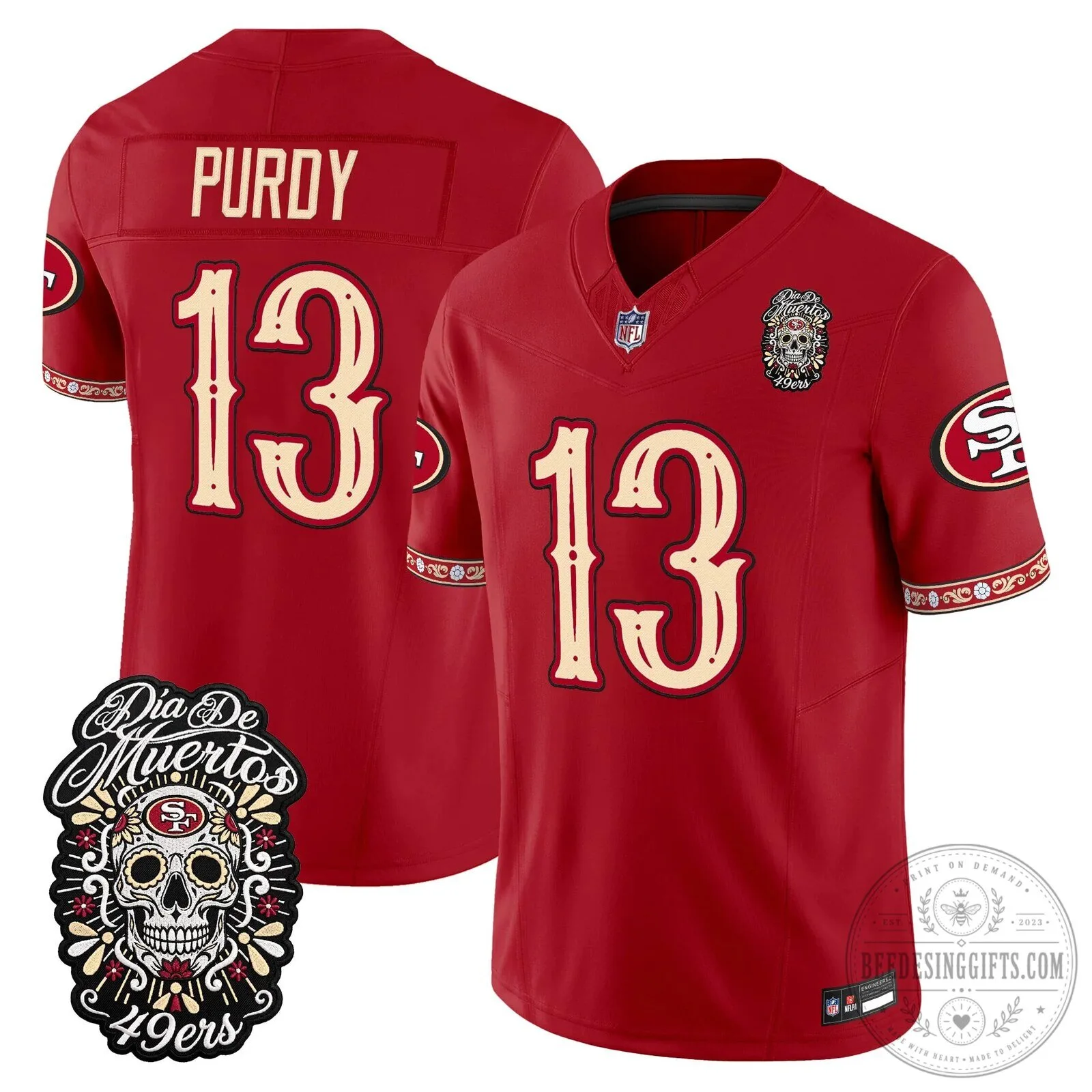 Dia de los Muertos Football Jersey for Fred Warner of the San Francisco 49ers 46 Dia de los Muertos Football Jersey for Fred Warner of the San Francisco 49ers