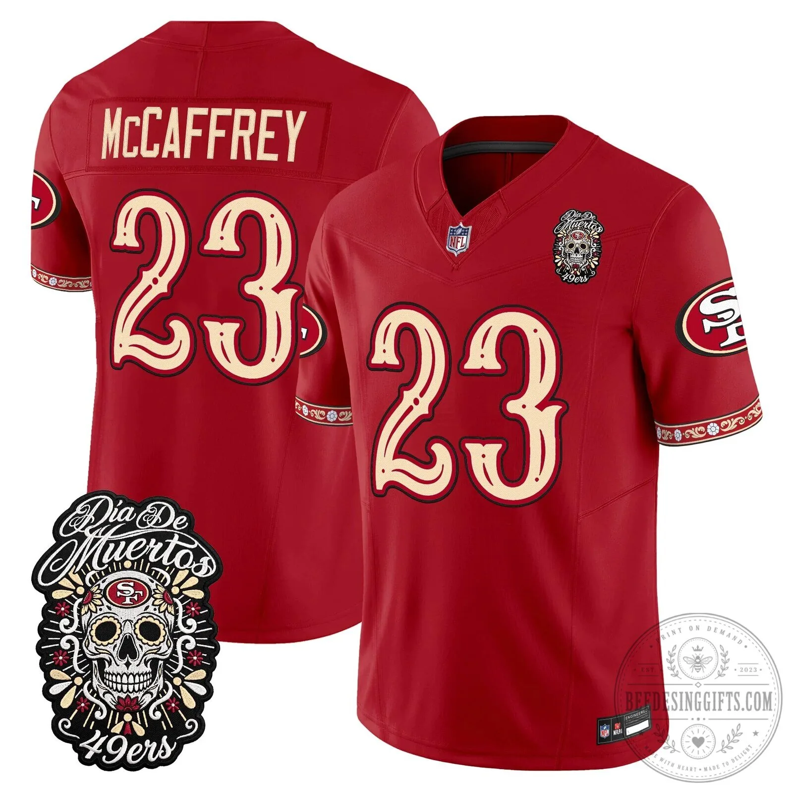 Dia de los Muertos Football Jersey for Fred Warner of the San Francisco 49ers 47 Dia de los Muertos Football Jersey for Fred Warner of the San Francisco 49ers