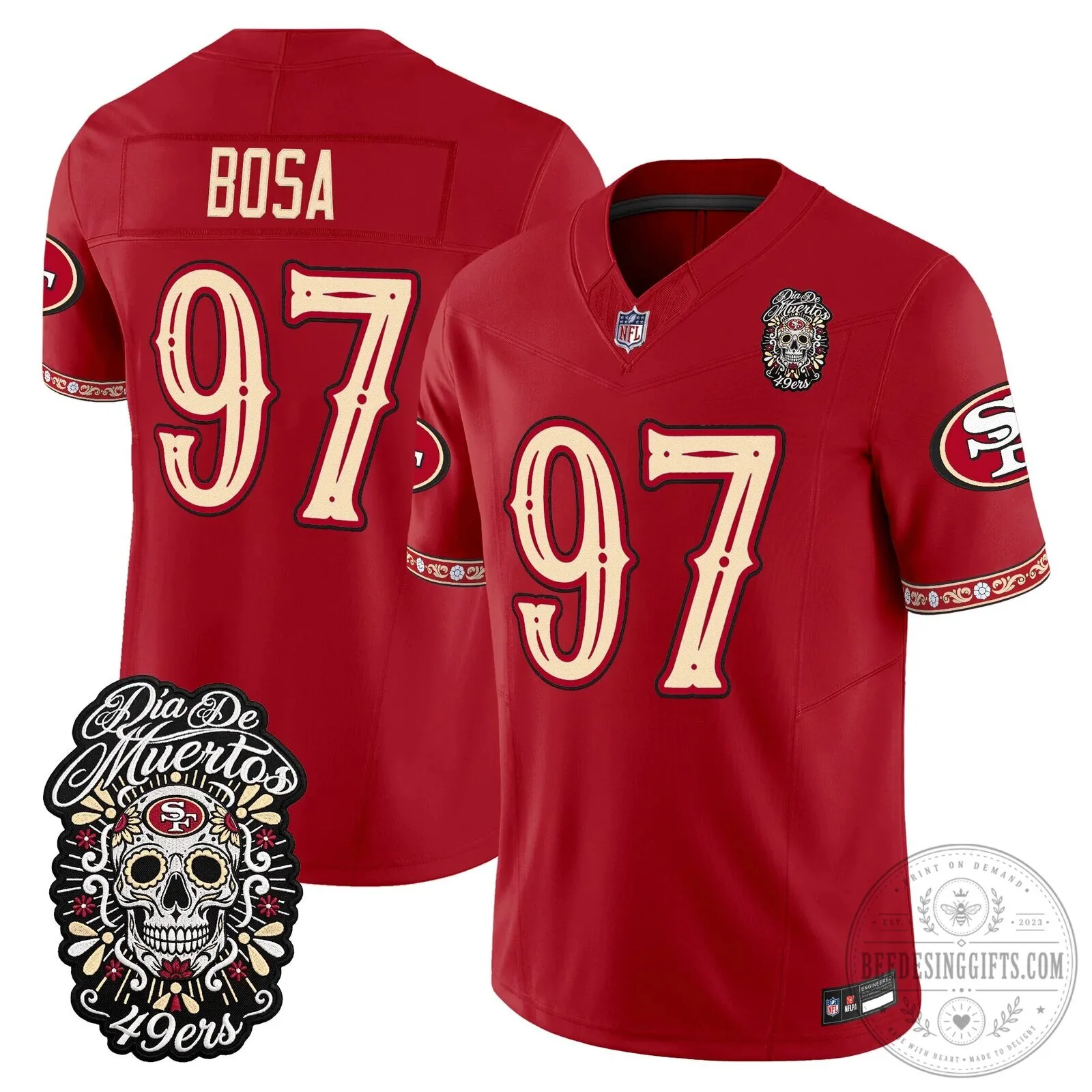 Dia de los Muertos Football Jersey for Fred Warner of the San Francisco 49ers 51 Dia de los Muertos Football Jersey for Fred Warner of the San Francisco 49ers