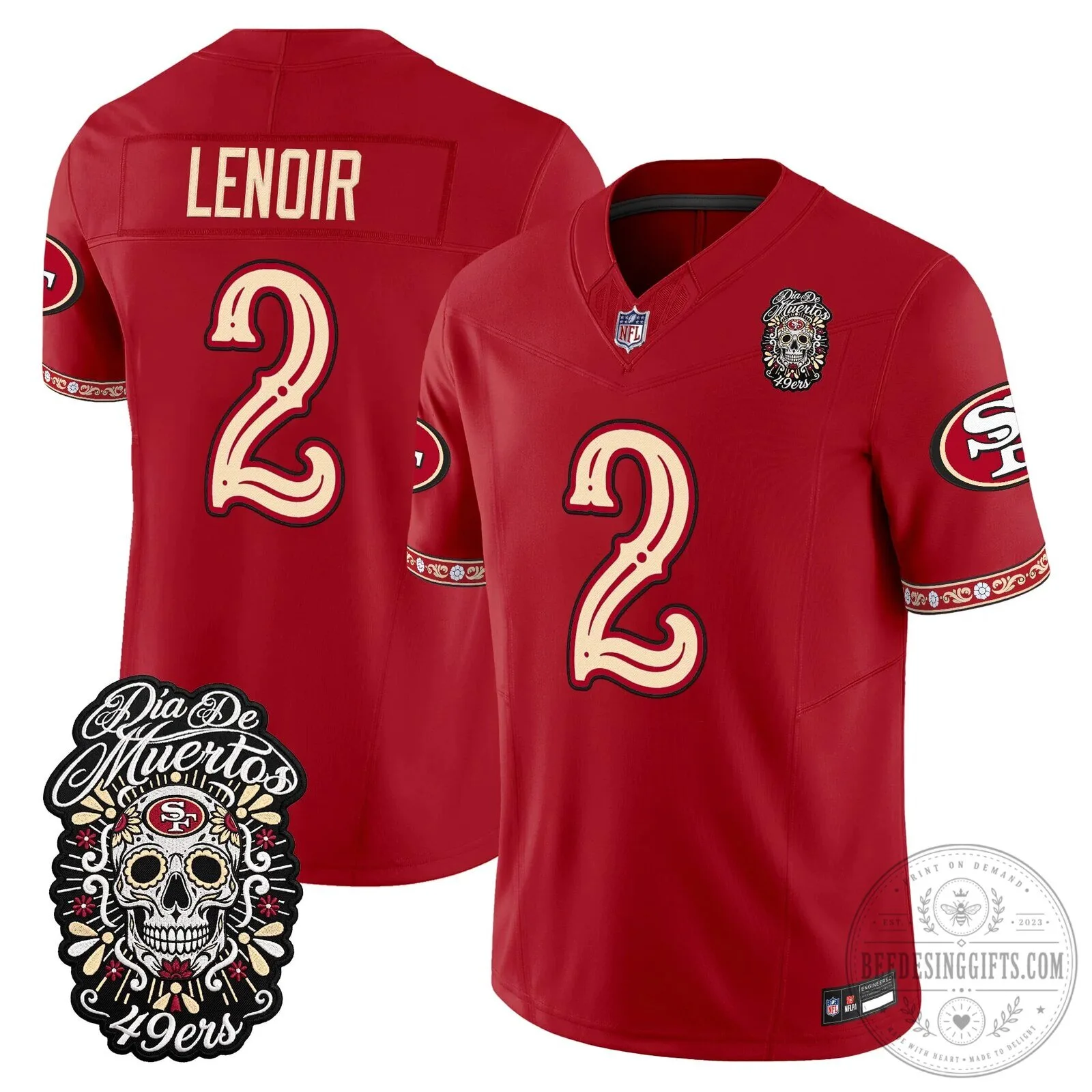 Dia de los Muertos Football Jersey for Fred Warner of the San Francisco 49ers 53 Dia de los Muertos Football Jersey for Fred Warner of the San Francisco 49ers