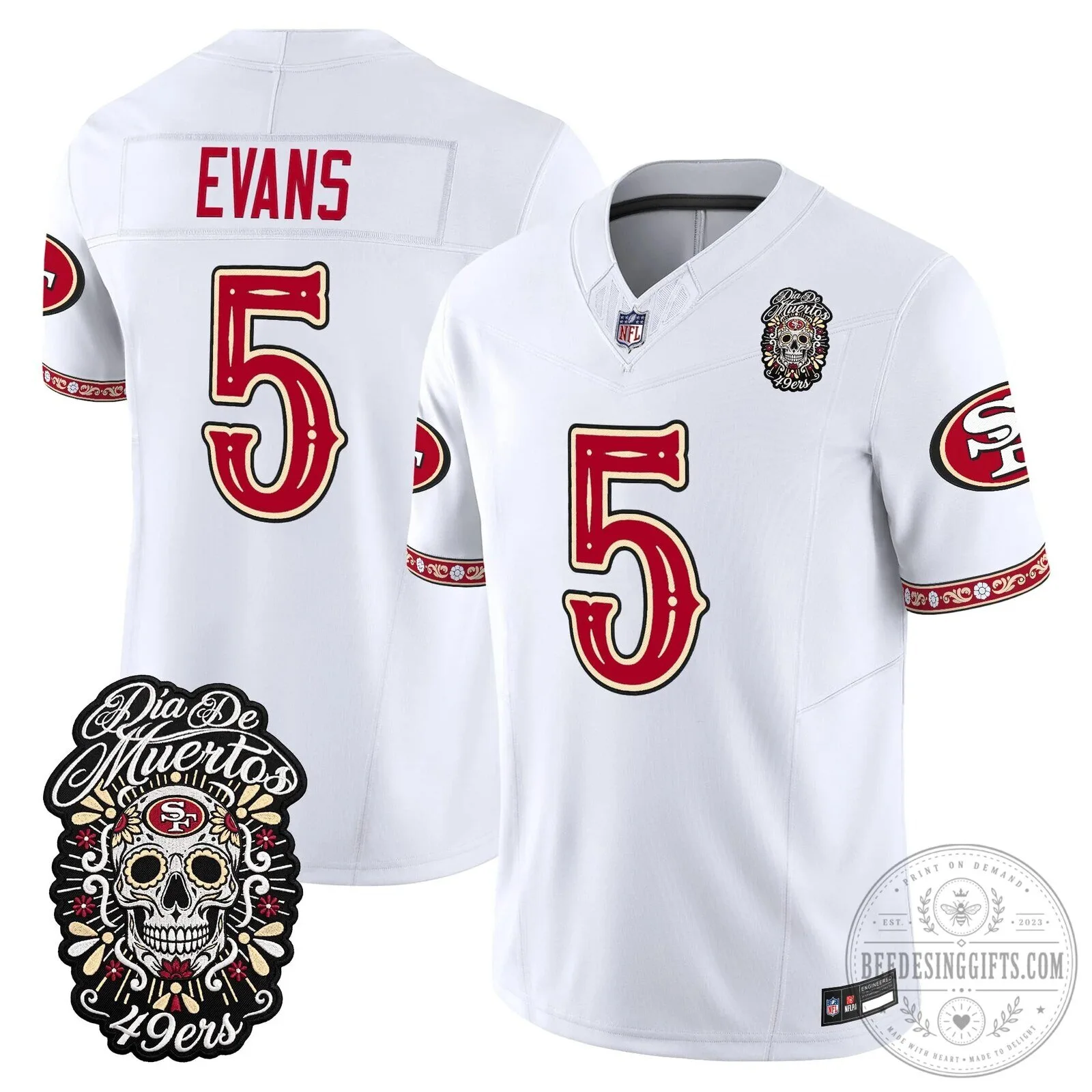 Dia de los Muertos Football Jersey for Fred Warner of the San Francisco 49ers 55 Dia de los Muertos Football Jersey for Fred Warner of the San Francisco 49ers
