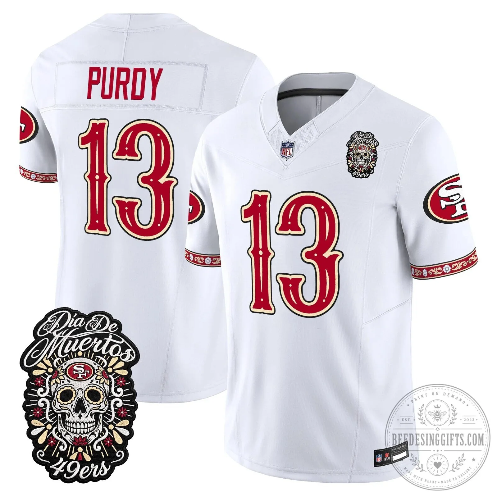 Dia de los Muertos Football Jersey for Fred Warner of the San Francisco 49ers 56 Dia de los Muertos Football Jersey for Fred Warner of the San Francisco 49ers