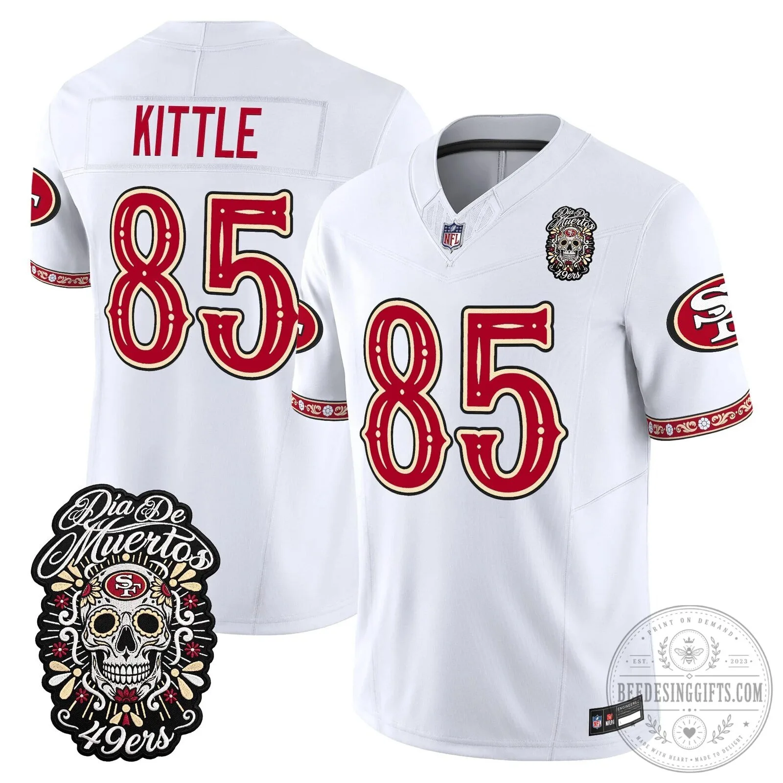 Dia de los Muertos Football Jersey for Fred Warner of the San Francisco 49ers 58 Dia de los Muertos Football Jersey for Fred Warner of the San Francisco 49ers