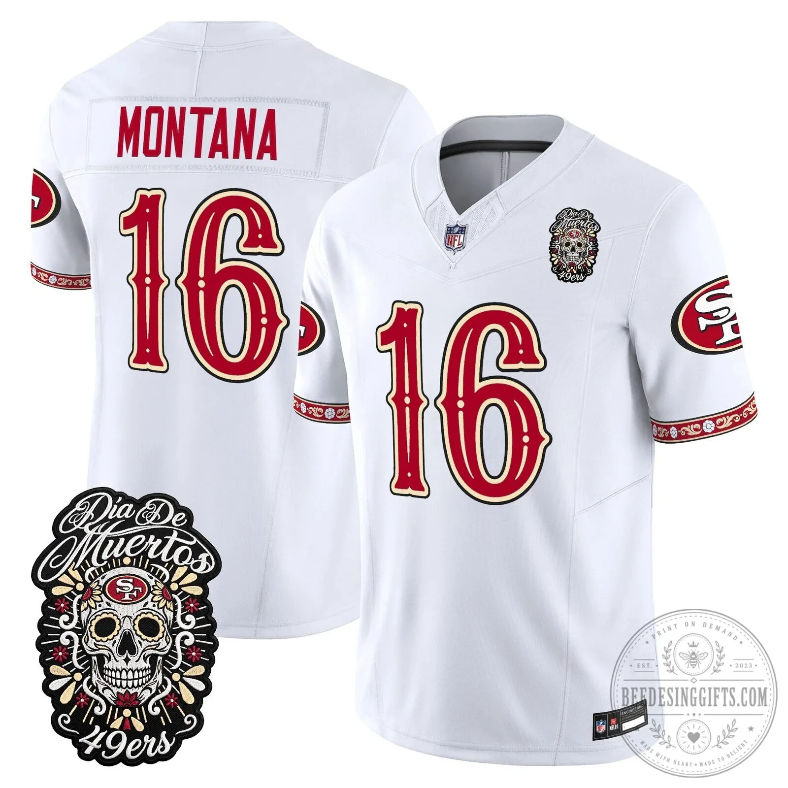 Dia de los Muertos Football Jersey for Fred Warner of the San Francisco 49ers 59 Dia de los Muertos Football Jersey for Fred Warner of the San Francisco 49ers