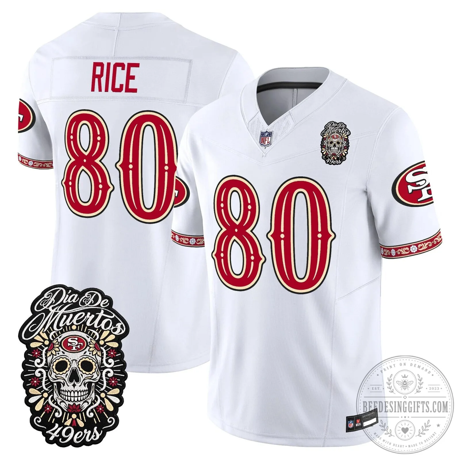 Dia de los Muertos Football Jersey for Fred Warner of the San Francisco 49ers 60 Dia de los Muertos Football Jersey for Fred Warner of the San Francisco 49ers