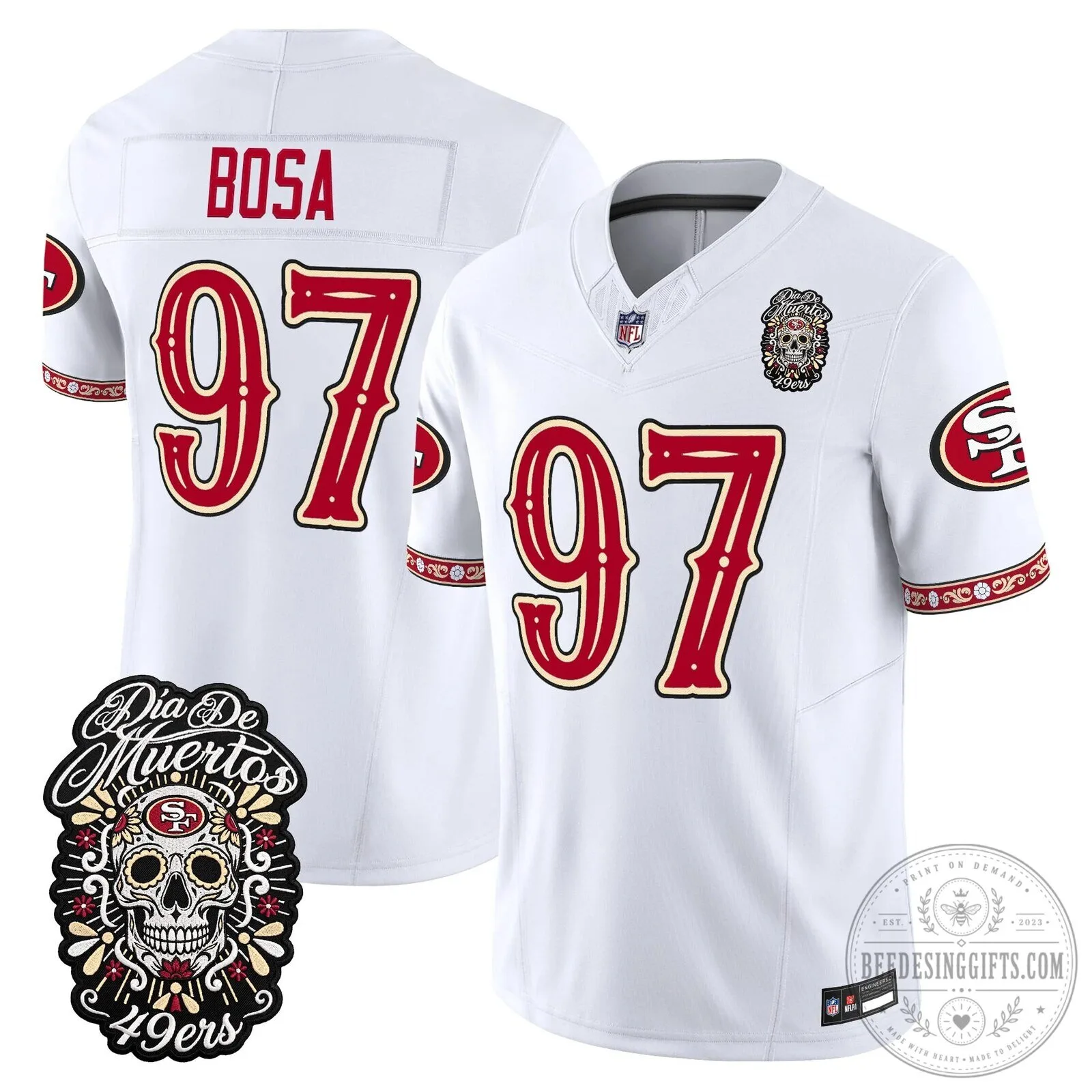 Dia de los Muertos Football Jersey for Fred Warner of the San Francisco 49ers 61 Dia de los Muertos Football Jersey for Fred Warner of the San Francisco 49ers