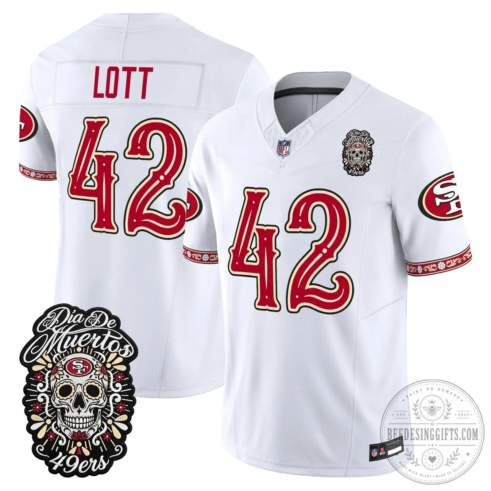 Dia de los Muertos Football Jersey for Fred Warner of the San Francisco 49ers 62 Dia de los Muertos Football Jersey for Fred Warner of the San Francisco 49ers