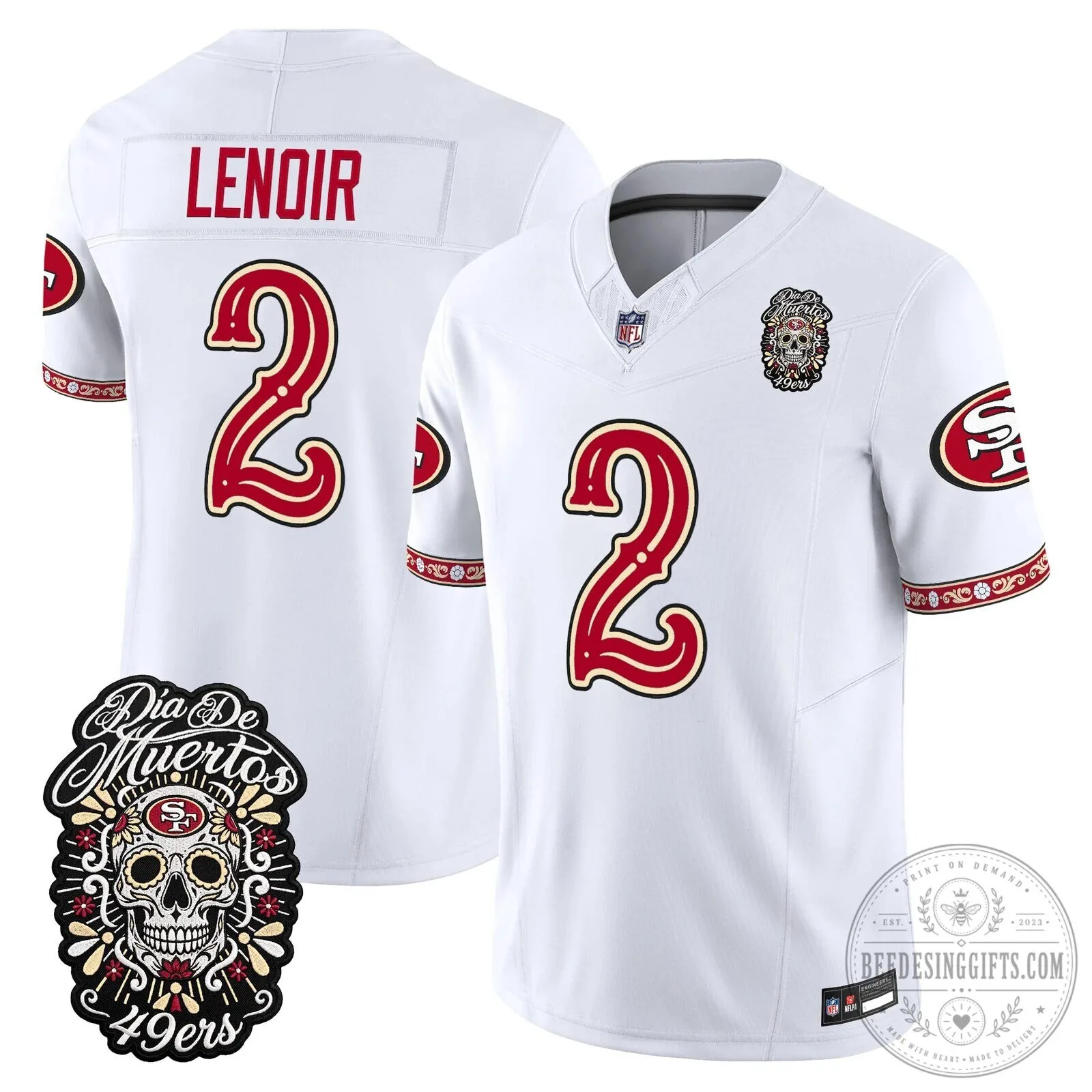 Dia de los Muertos Football Jersey for Fred Warner of the San Francisco 49ers 63 Dia de los Muertos Football Jersey for Fred Warner of the San Francisco 49ers