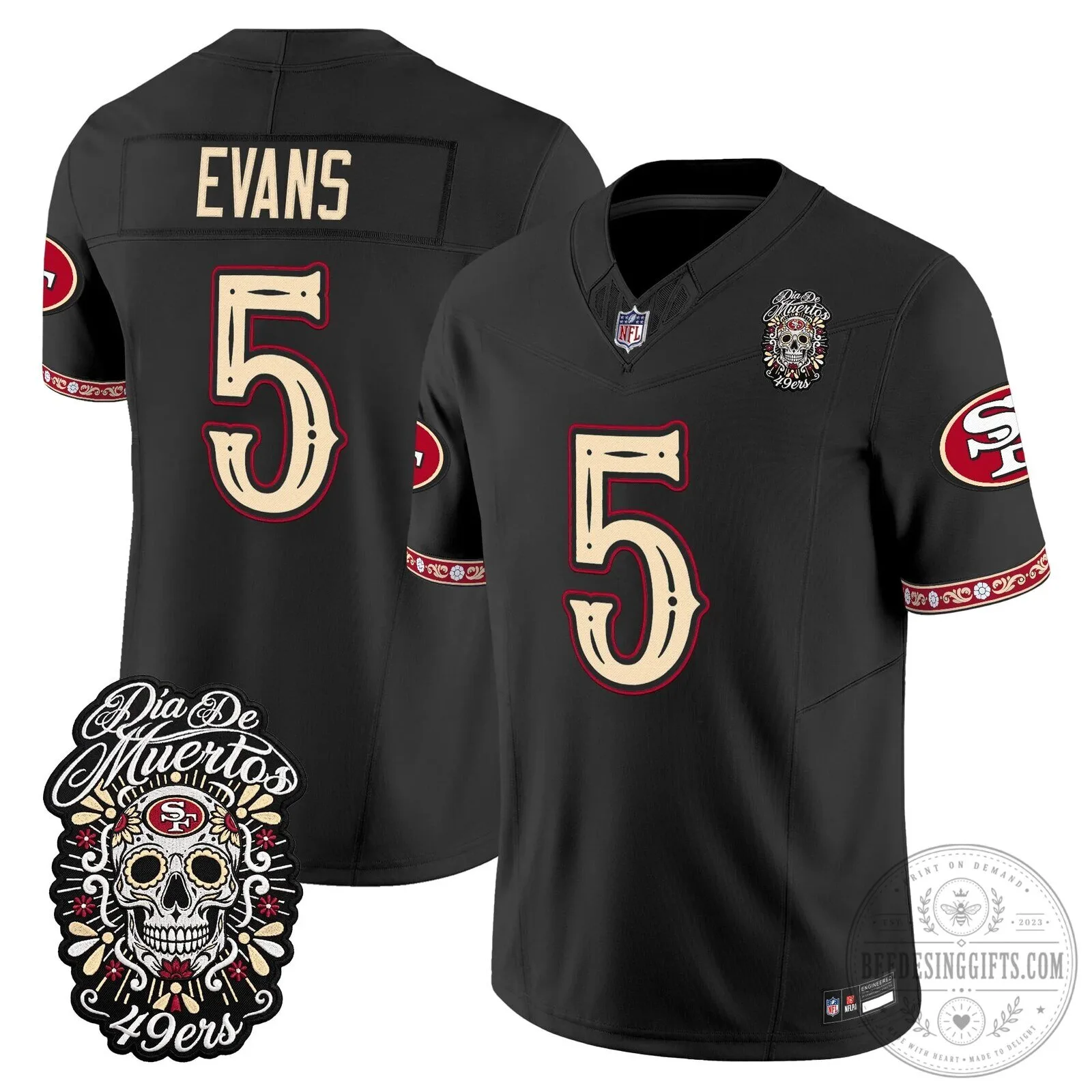 Dia de los Muertos Football Jersey for Fred Warner of the San Francisco 49ers 65 Dia de los Muertos Football Jersey for Fred Warner of the San Francisco 49ers
