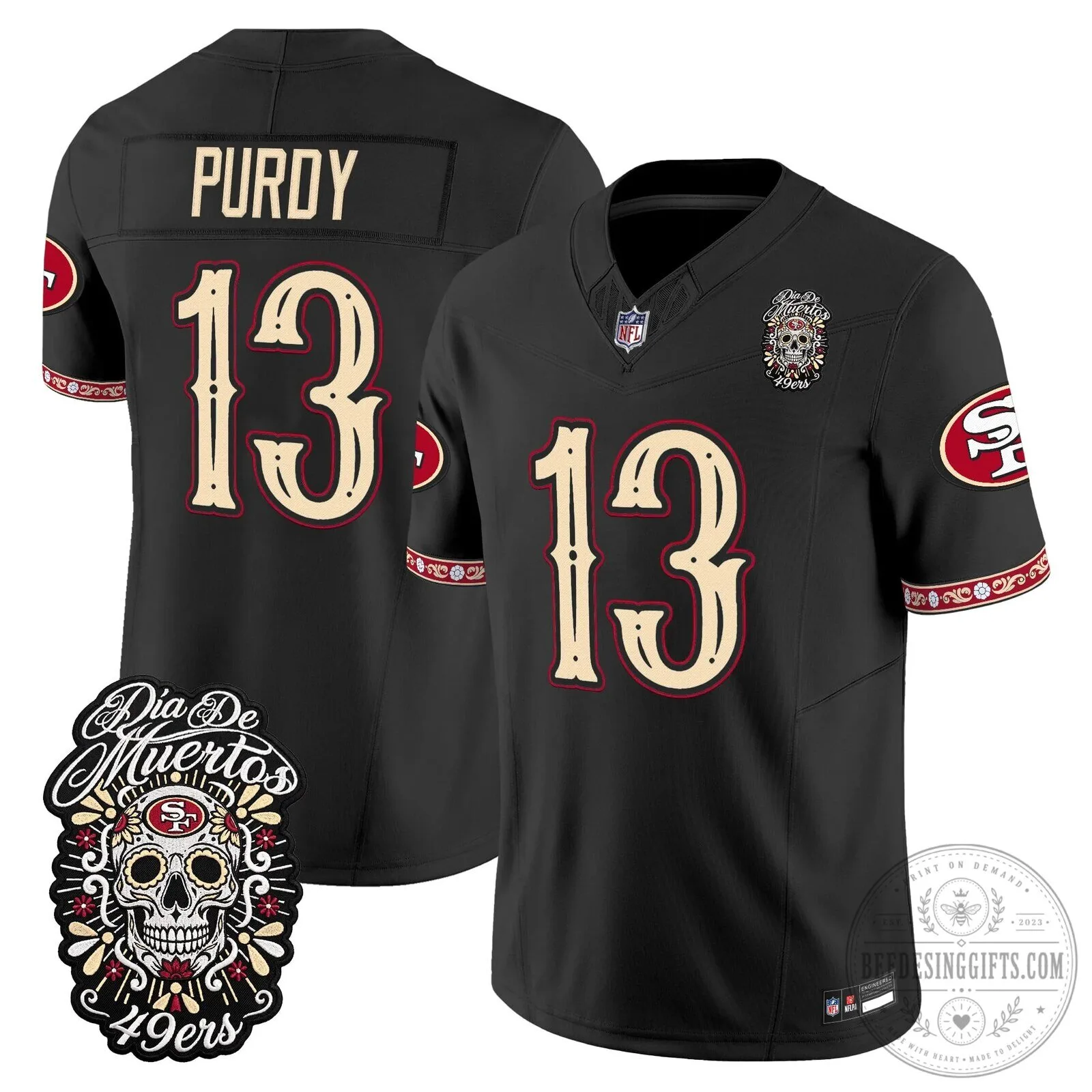 Dia de los Muertos Football Jersey for Fred Warner of the San Francisco 49ers 66 Dia de los Muertos Football Jersey for Fred Warner of the San Francisco 49ers