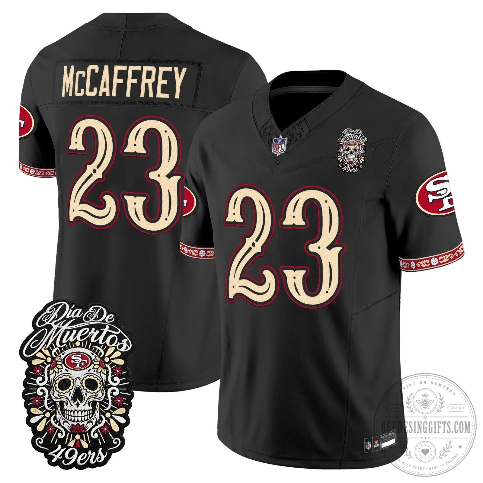 Dia de los Muertos Football Jersey for Fred Warner of the San Francisco 49ers 67 Dia de los Muertos Football Jersey for Fred Warner of the San Francisco 49ers