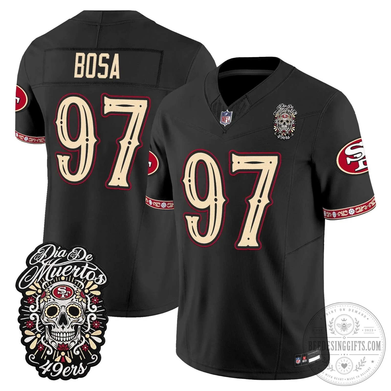 Dia de los Muertos Football Jersey for Fred Warner of the San Francisco 49ers 71 Dia de los Muertos Football Jersey for Fred Warner of the San Francisco 49ers